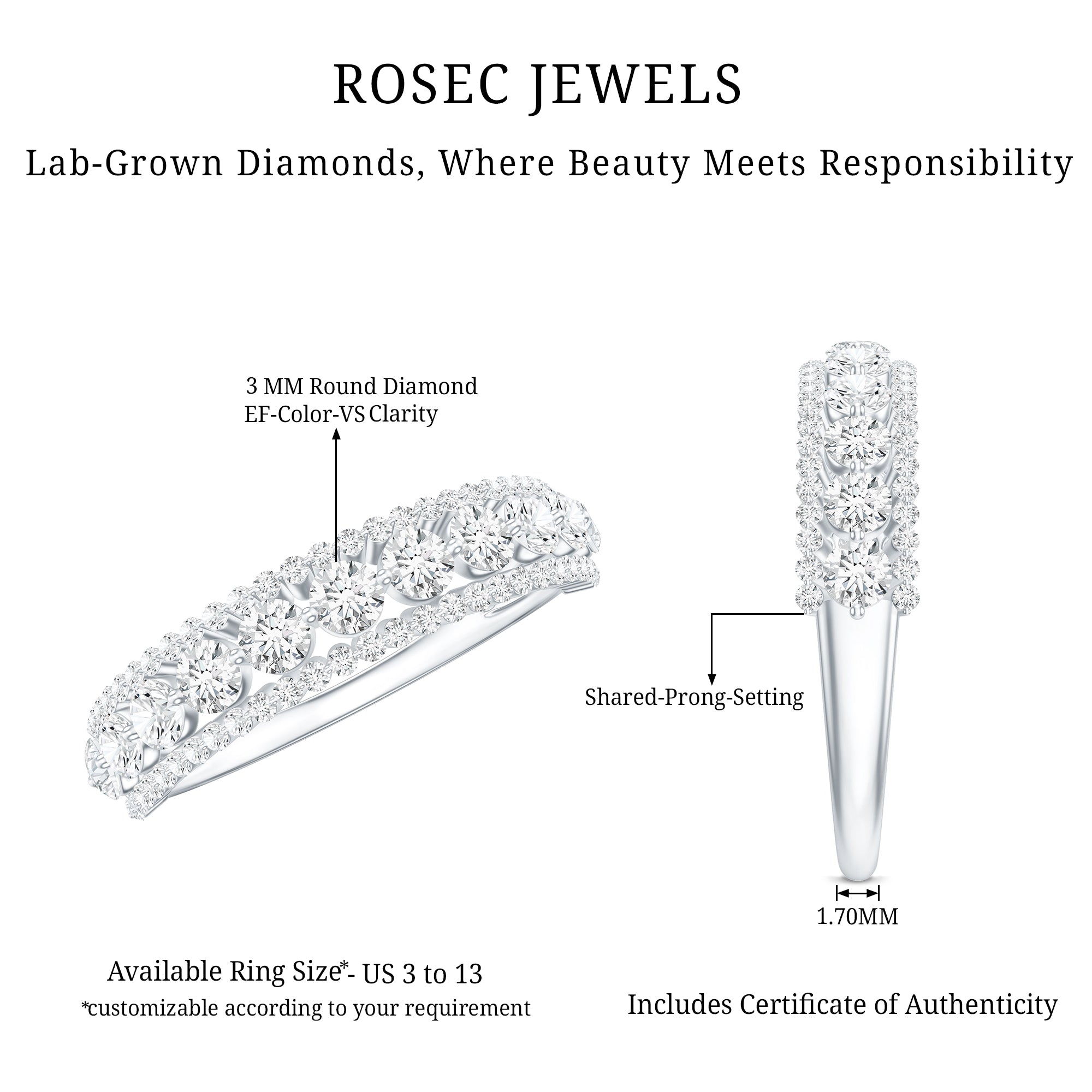 Classic Lab Grown Diamond Half Eternity Wedding Band for Women Lab - ( EF-VS ) - Rosec Jewels