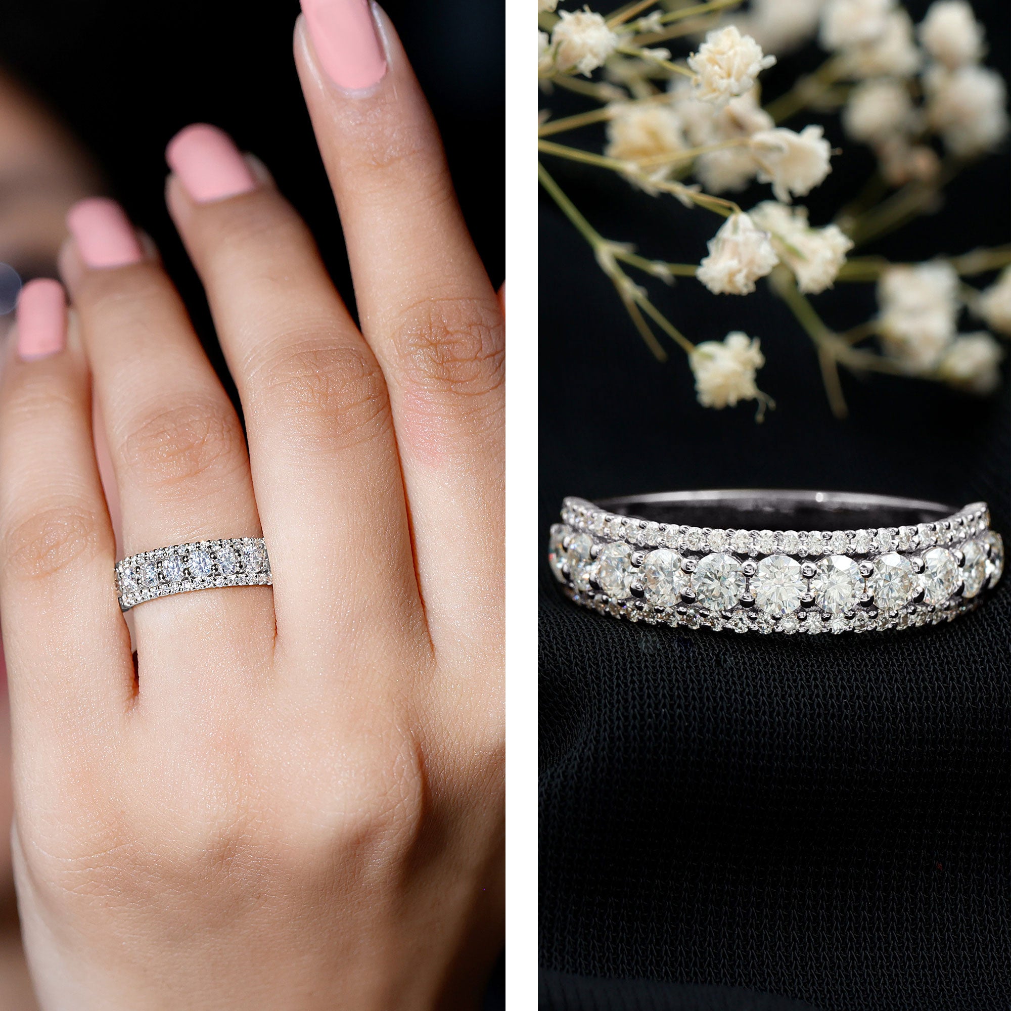 Classic Lab Grown Diamond Half Eternity Wedding Band for Women Lab - ( EF-VS ) - Rosec Jewels