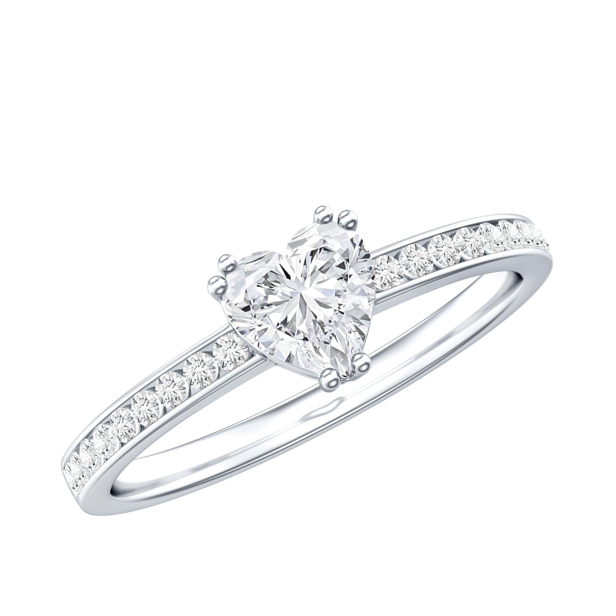 Rosec Jewels-Lab Grown Diamond 5 MM Heart Engagement Ring With Side Stones