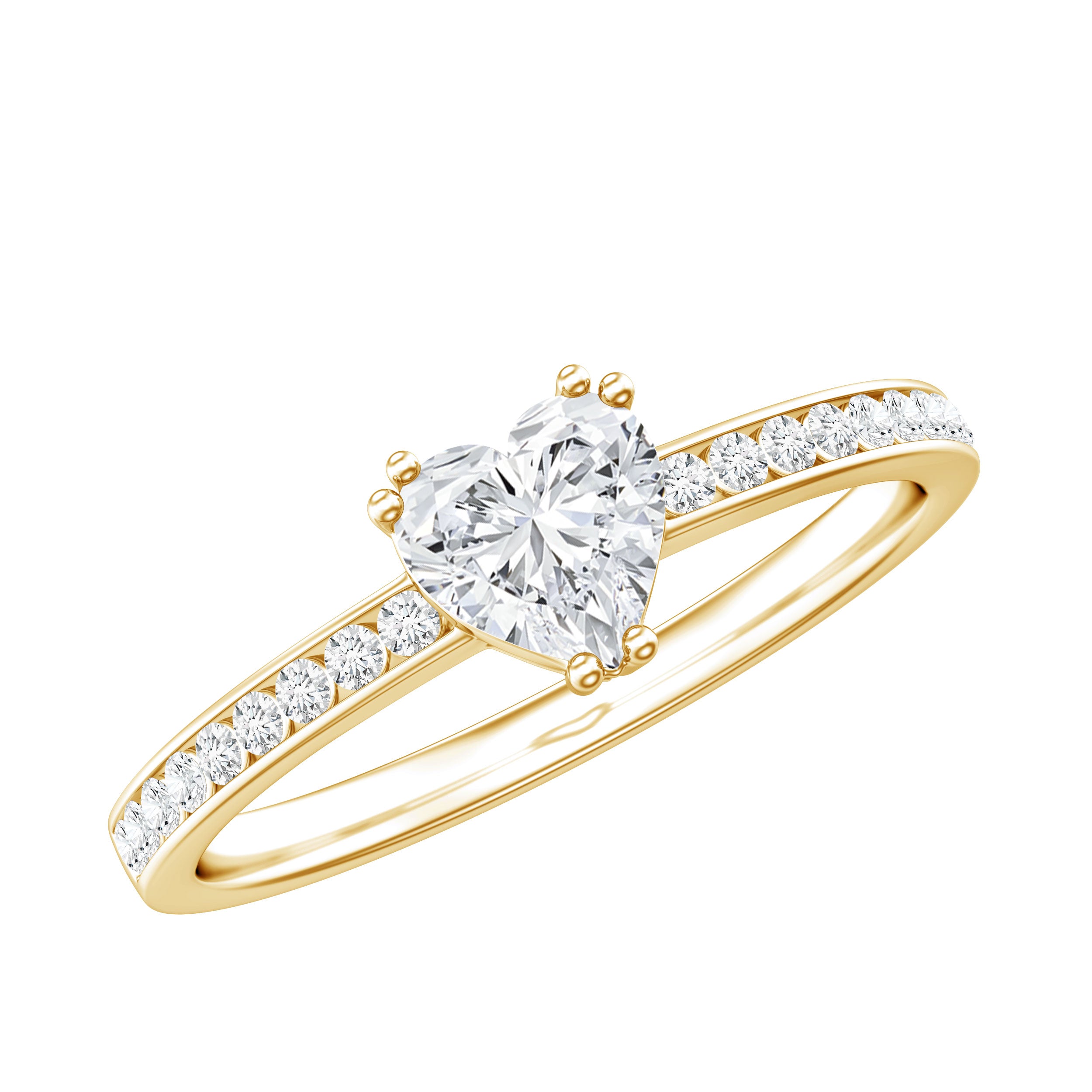 Rosec Jewels-Lab Grown Diamond 5 MM Heart Engagement Ring With Side Stones
