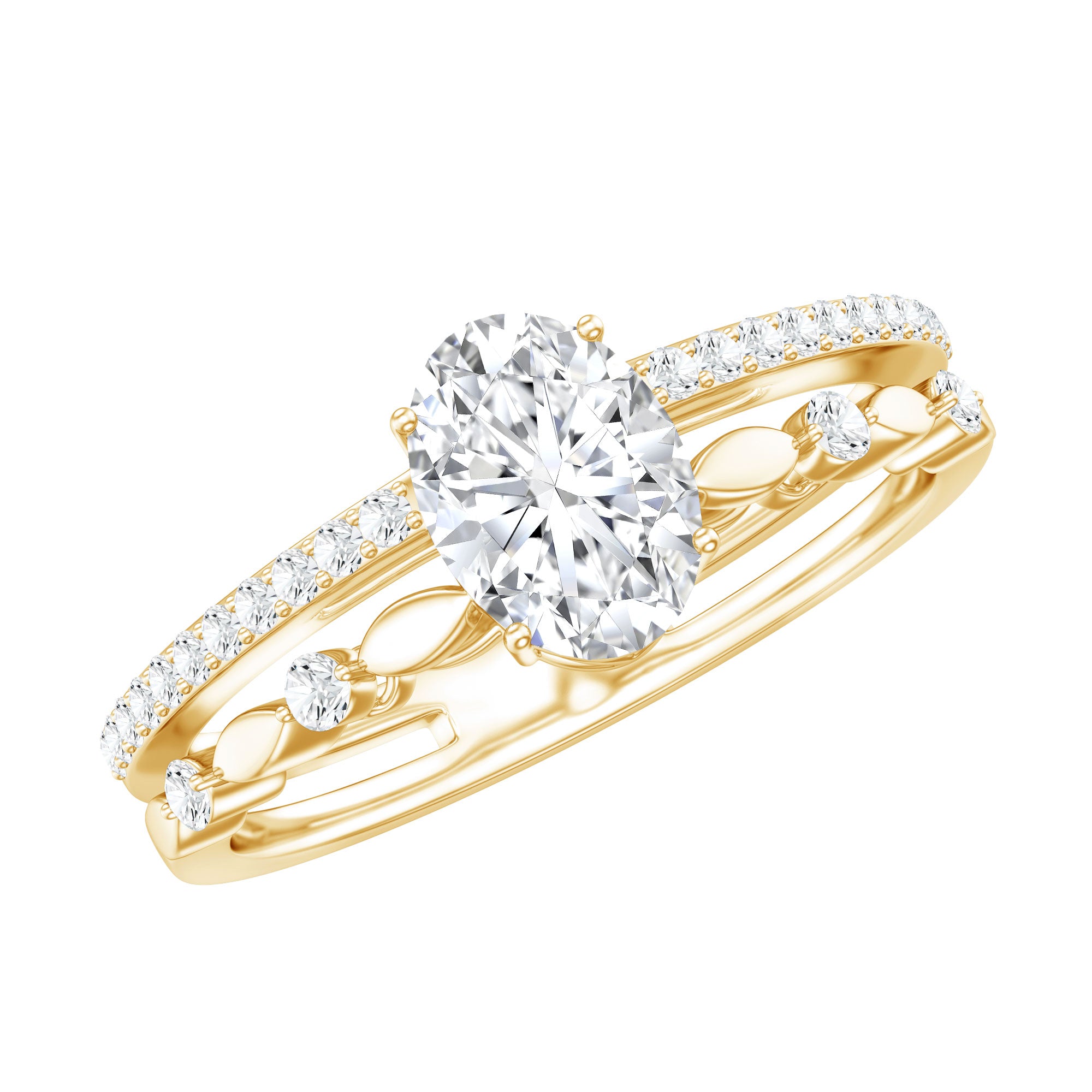 Rosec Jewels-Lab Grown Diamond 5X7 MM Oval Shaped Double Band Engagement Ring