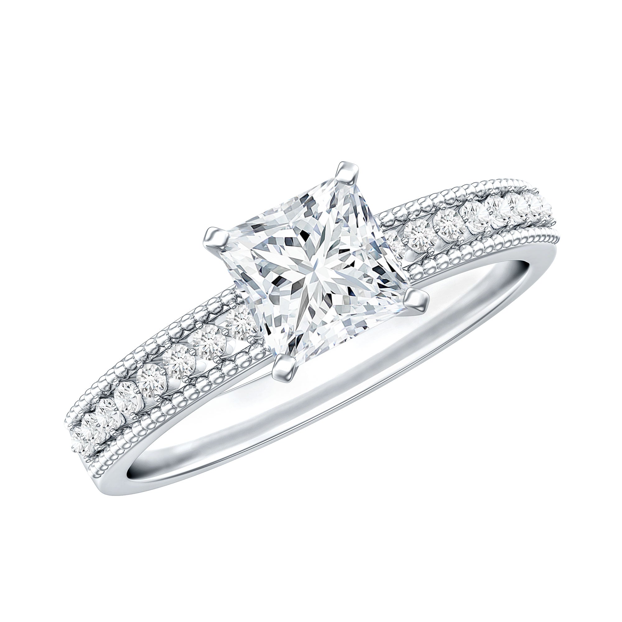 Certified Lab Grown Diamond 5 MM Princess Cut Engagement Ring For Women Lab - ( EF-VS ) - Rosec Jewels