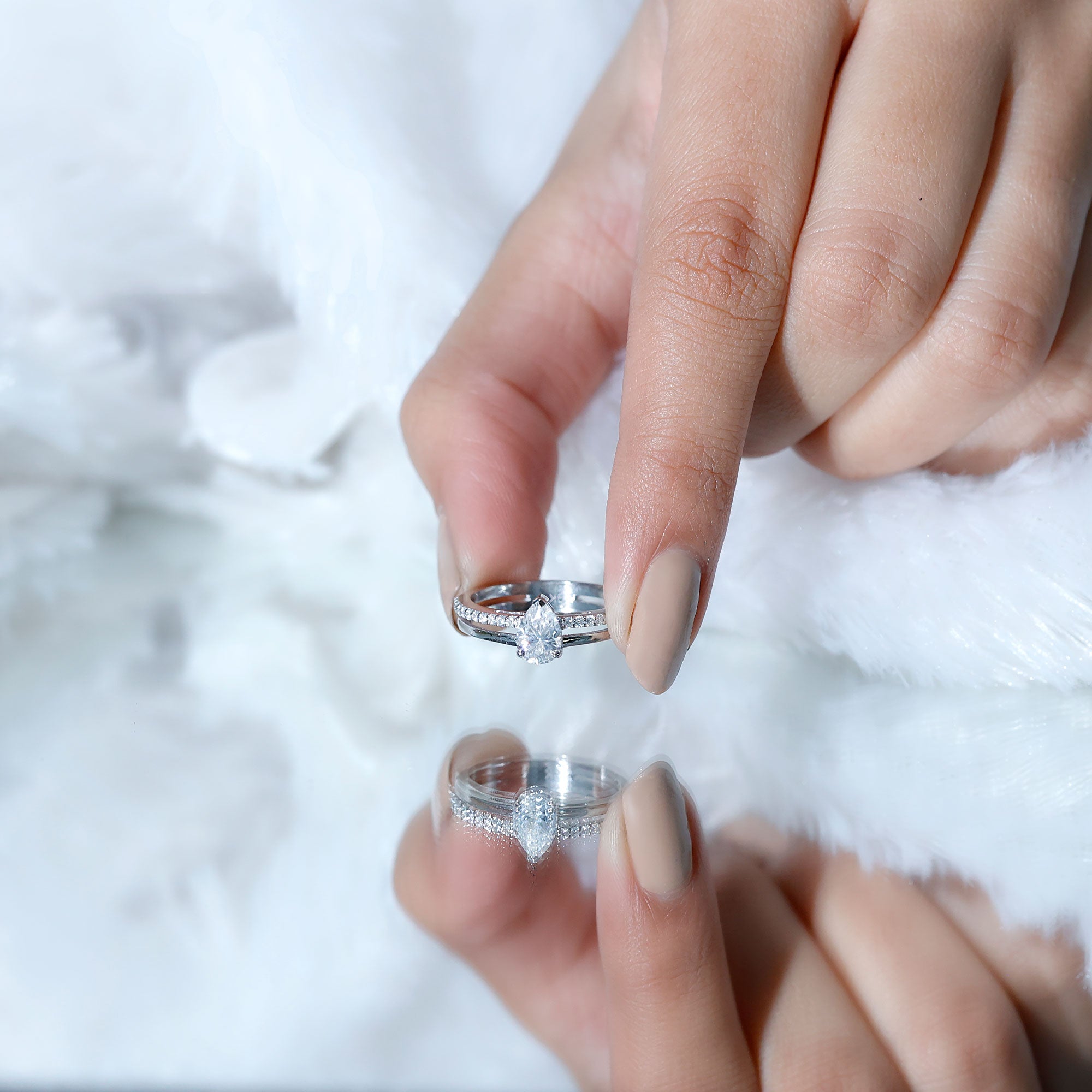 Lab Grown Diamond Pear Shaped Solitaire Engagement Ring Lab - ( EF-VS ) - Rosec Jewels