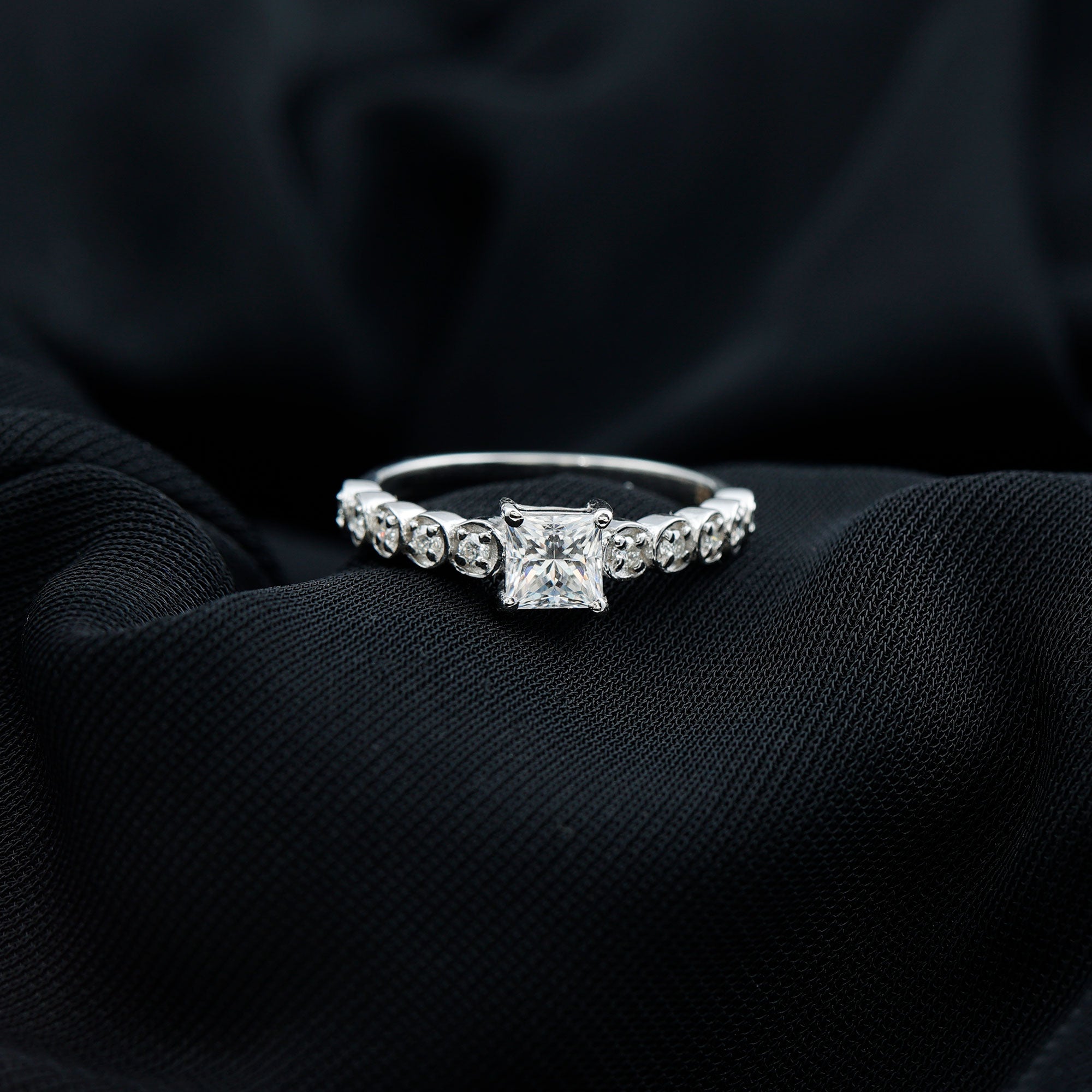 Lab Grown Diamond 5 MM Princess Cut Engagement Ring With Side Stones Lab - ( EF-VS ) - Rosec Jewels