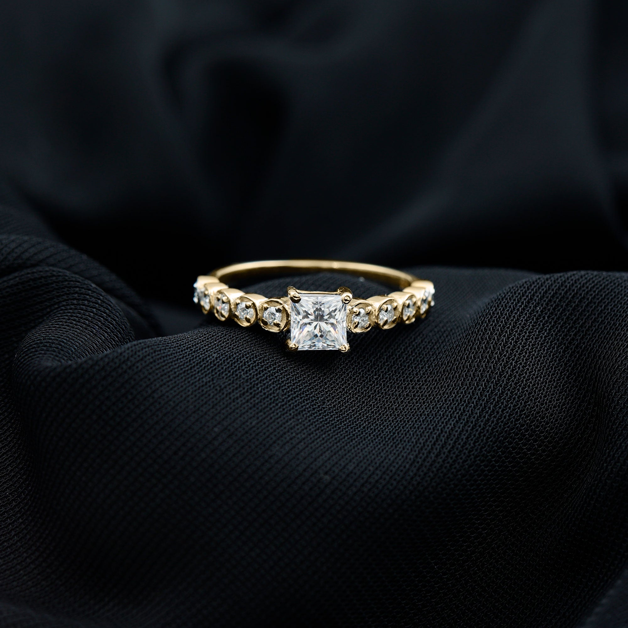 Lab Grown Diamond 5 MM Princess Cut Engagement Ring With Side Stones Lab - ( EF-VS ) - Rosec Jewels