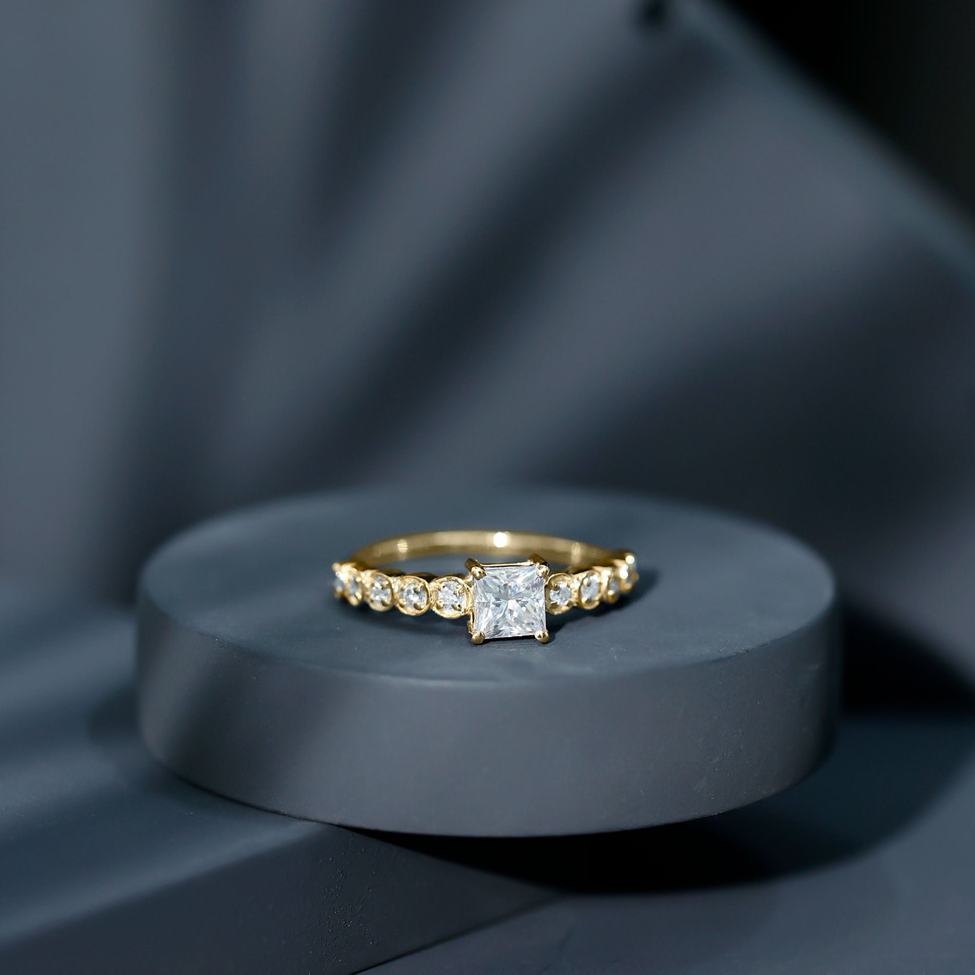 Lab Grown Diamond 5 MM Princess Cut Engagement Ring With Side Stones Lab - ( EF-VS ) - Rosec Jewels