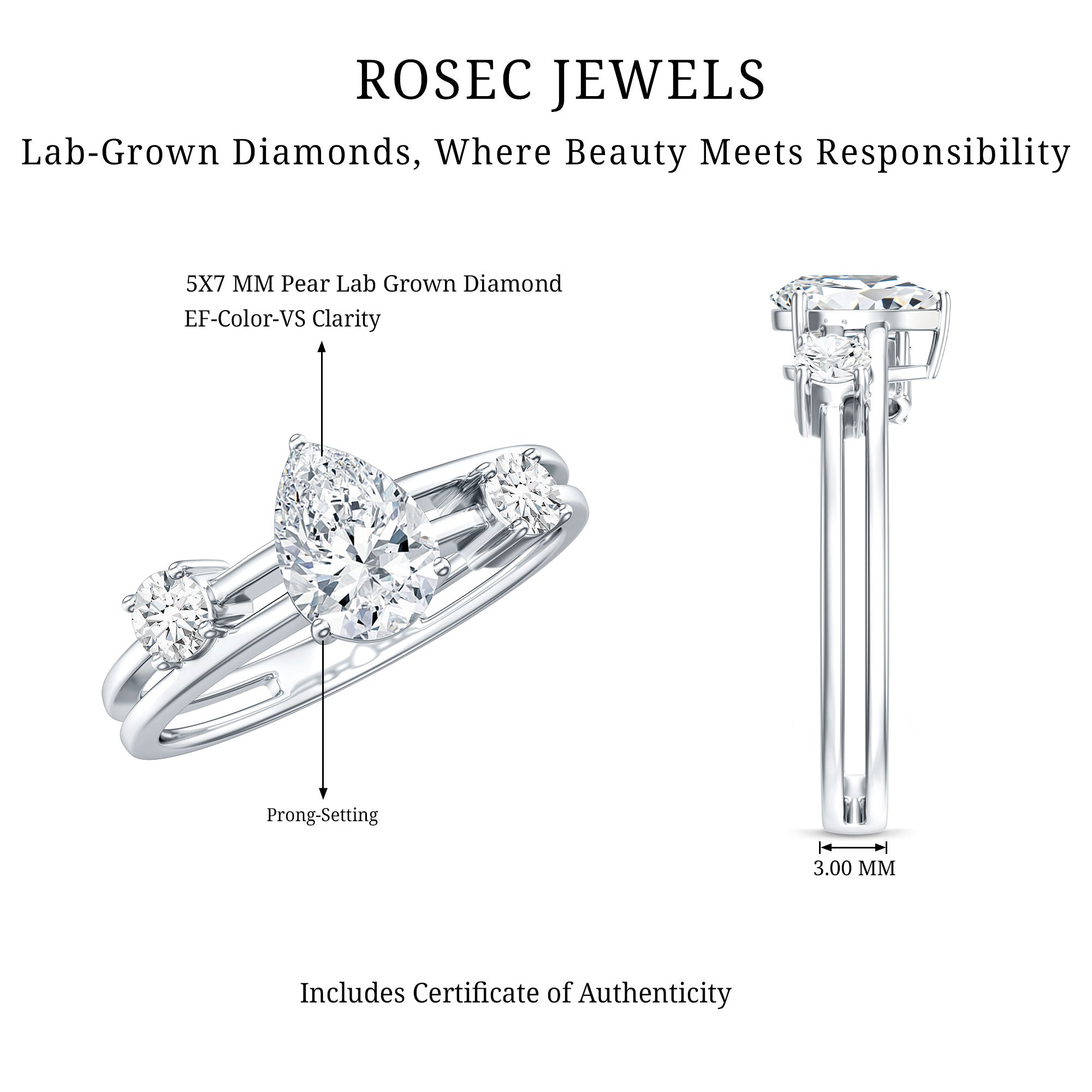 Rosec Jewels-Lab Grown Diamond 5X7 MM Teardrop Double Band Engagement Ring