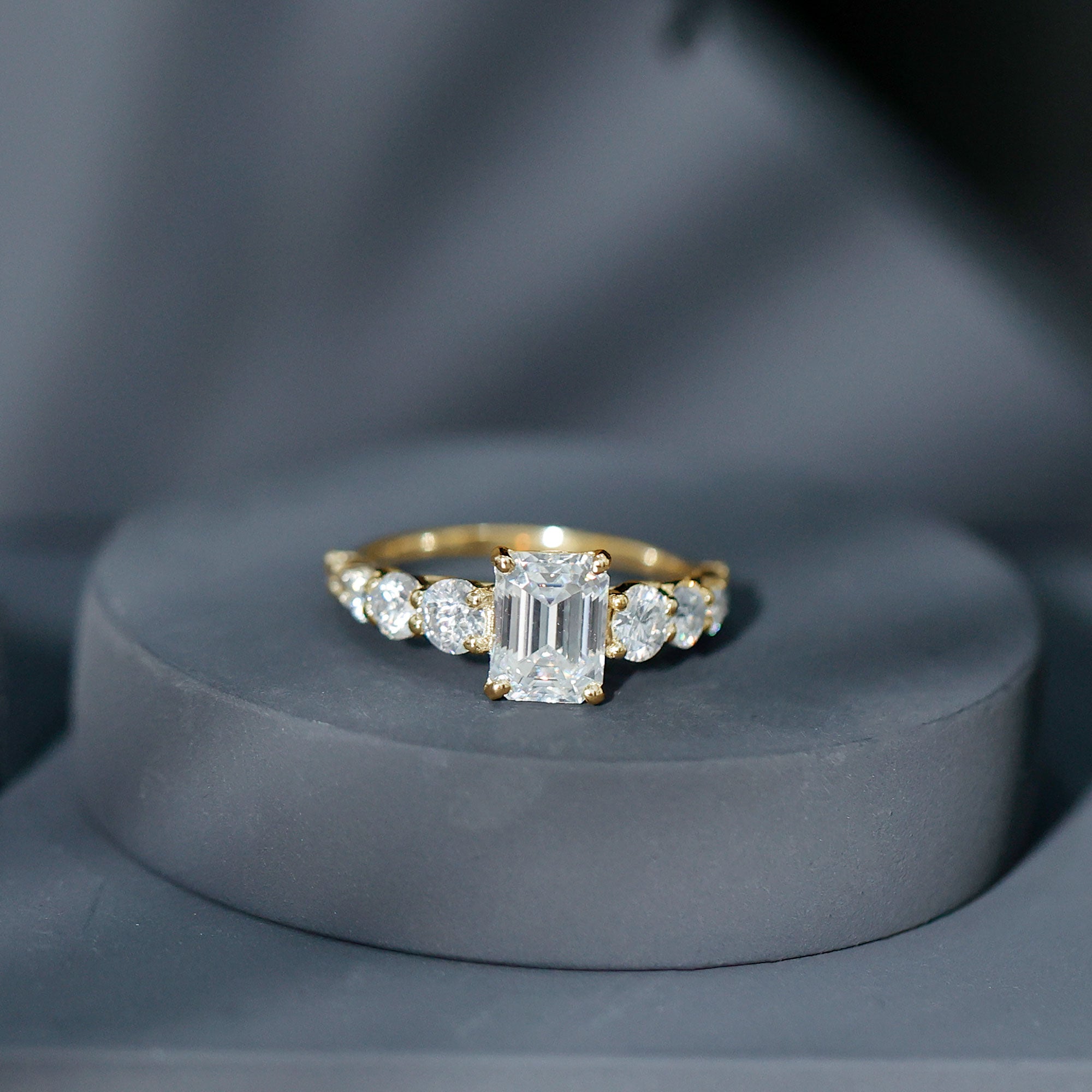 Rosec Jewels-Lab Grown Diamond 6X8 MM Emerald Cut Engagement Ring With Side Stones