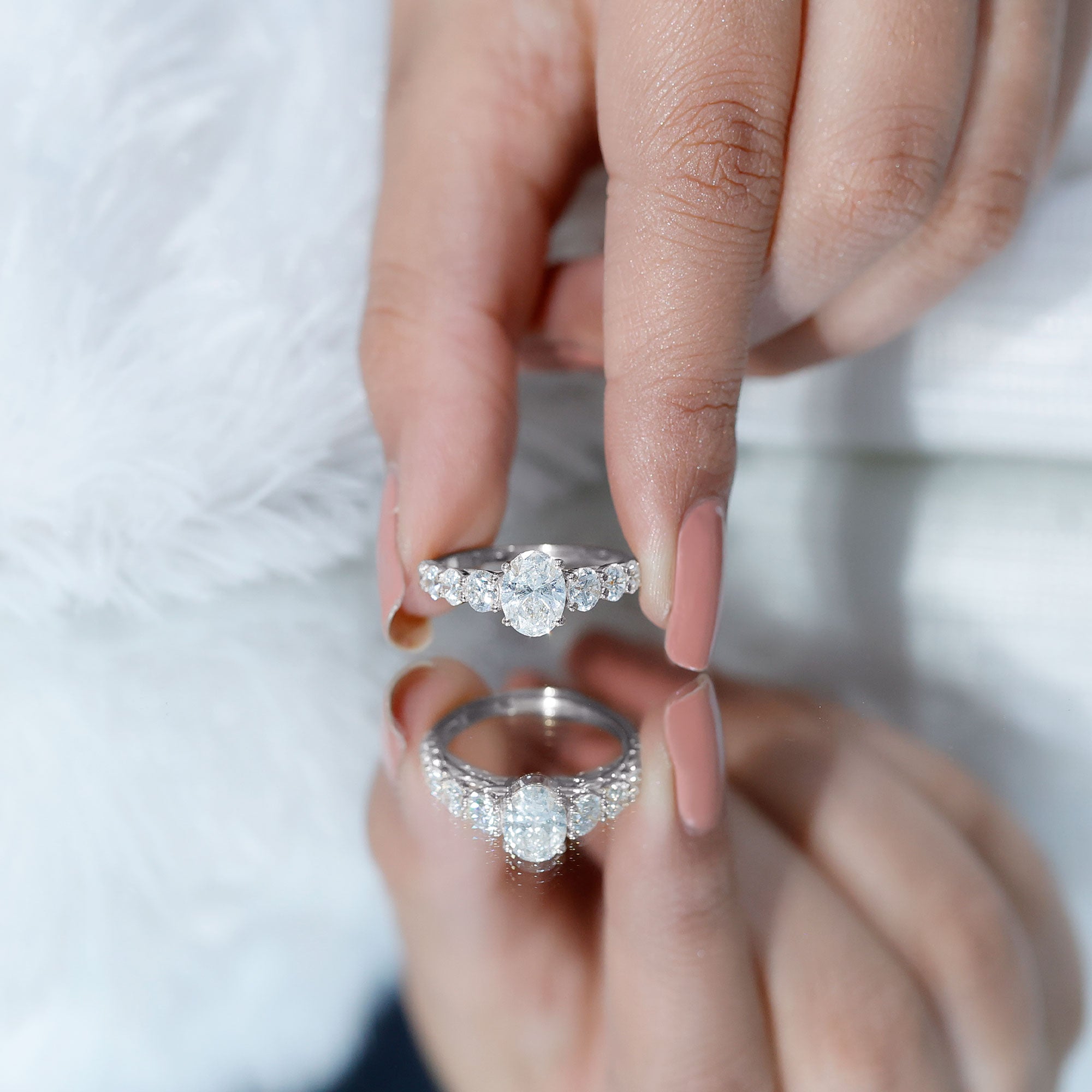 Rosec Jewels-Lab Grown 1.2 Carat Diamond Oval Engagement Ring With Side Stones