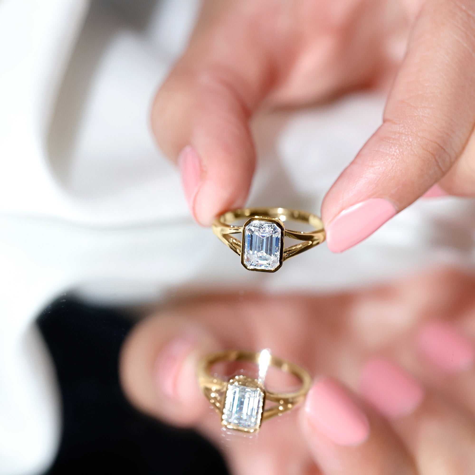 Certified Lab Grown Diamond 6X8 MM Emerald Cut Engagement Ring Lab - ( EF-VS ) - Rosec Jewels