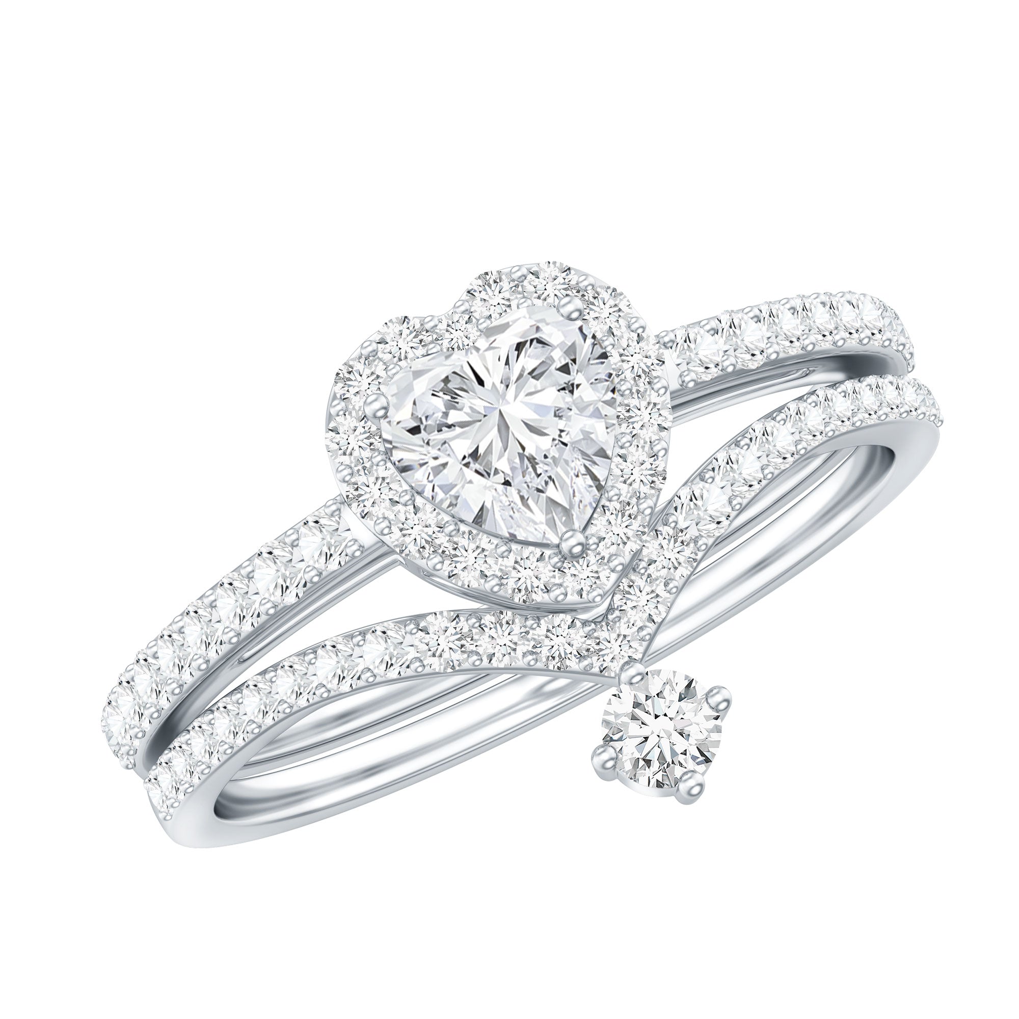 Certified 5 MM Lab Grown Diamond Heart Bridal Ring Set Lab - ( EF-VS ) - Rosec Jewels