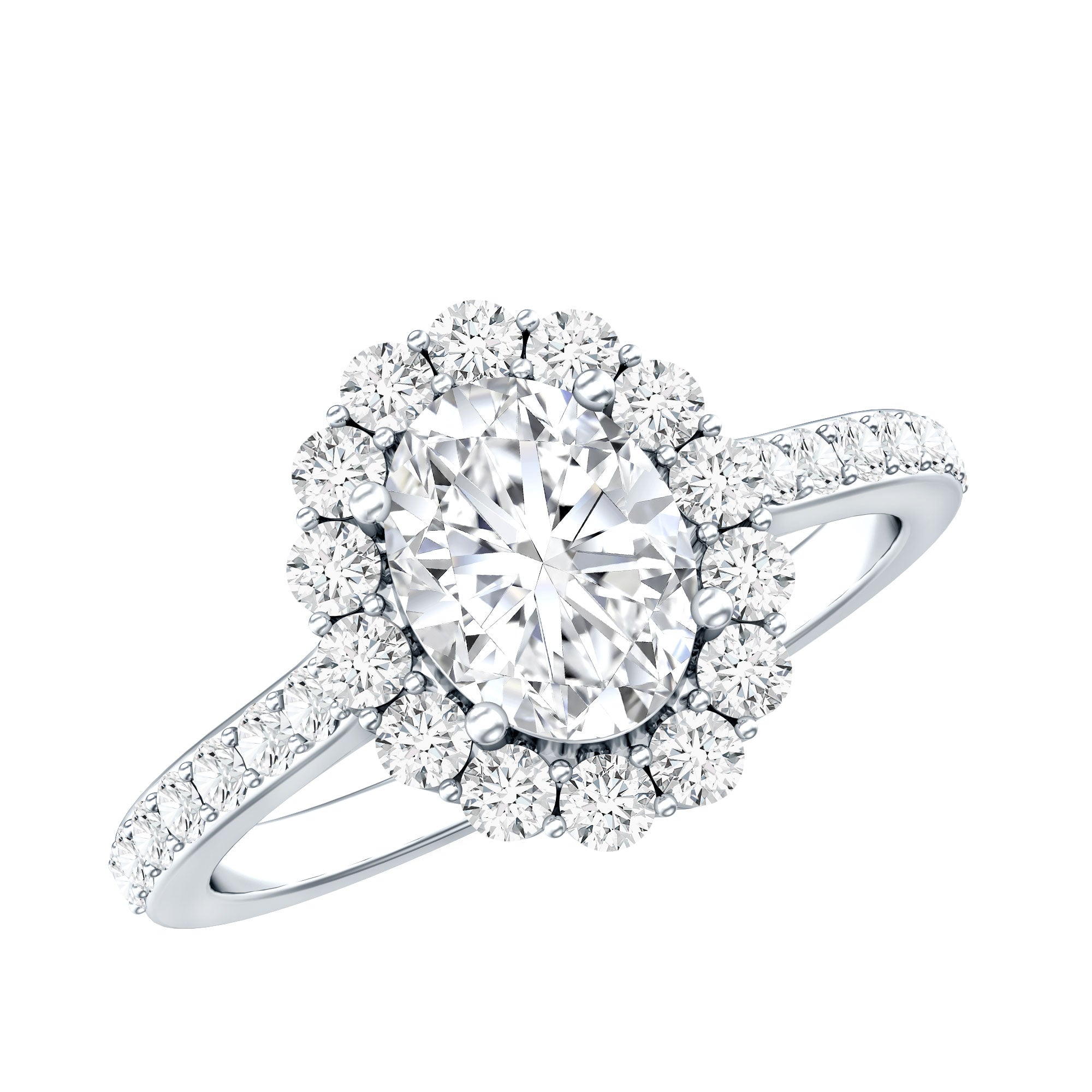 Rosec Jewels-Lab Grown Diamond 6X8MM Oval Halo Engagement Ring With Side Stones