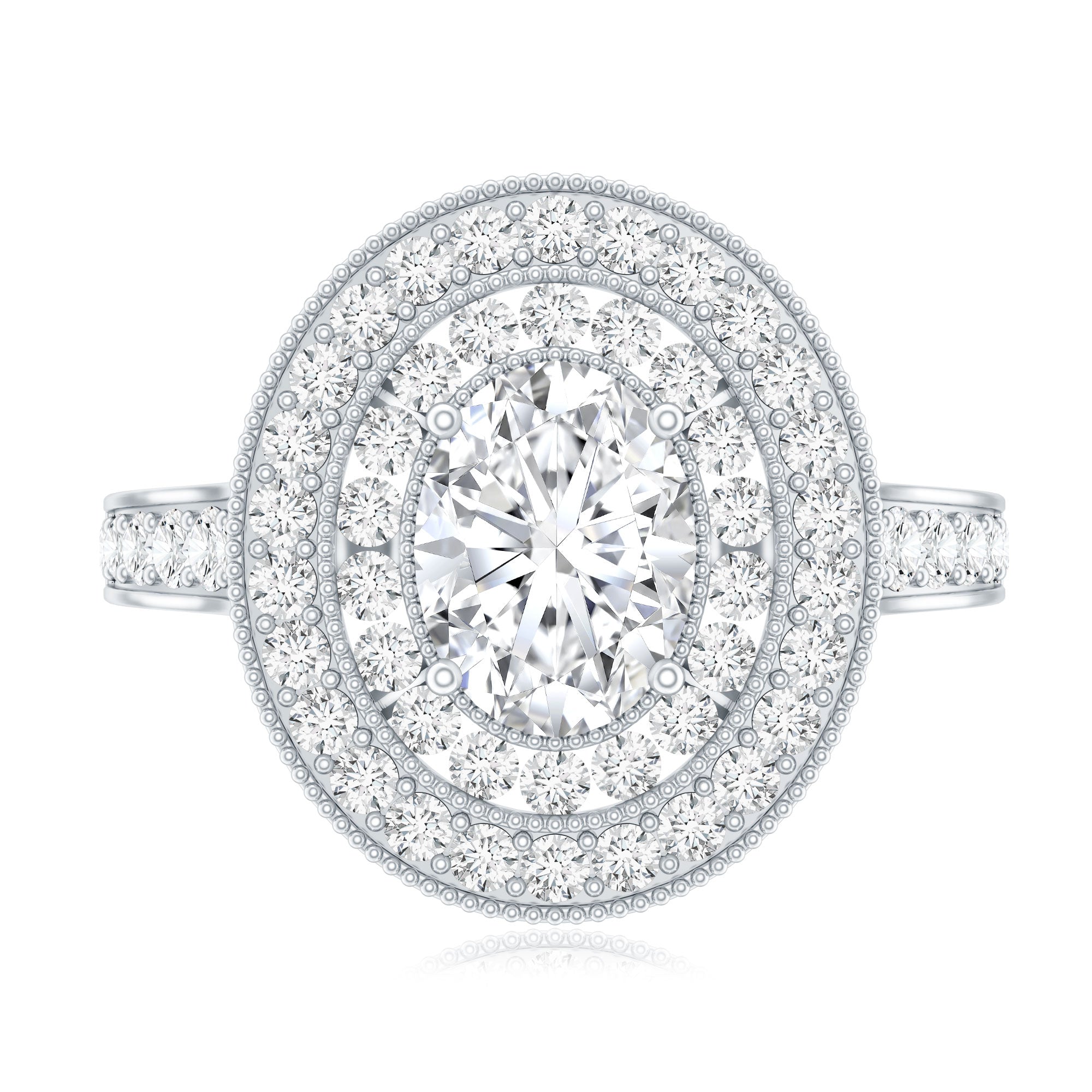 Certified 6X8 MM Oval Lab Grown Diamond Double Halo Engagement Ring Lab - ( EF-VS ) - Rosec Jewels