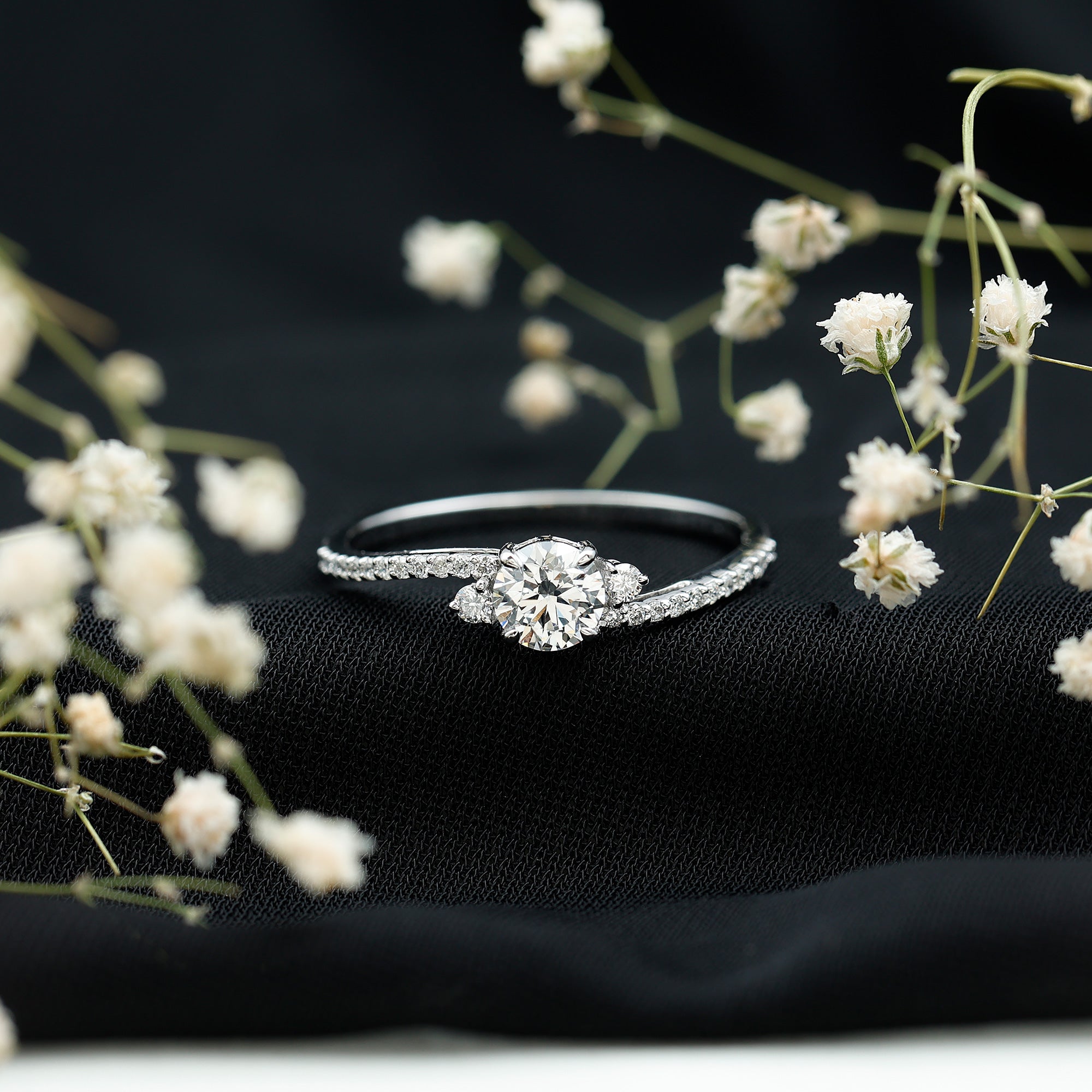 Lab Grown Diamond 6 MM Solitaire Engagement Ring With Side Stones Lab - ( EF-VS ) - Rosec Jewels