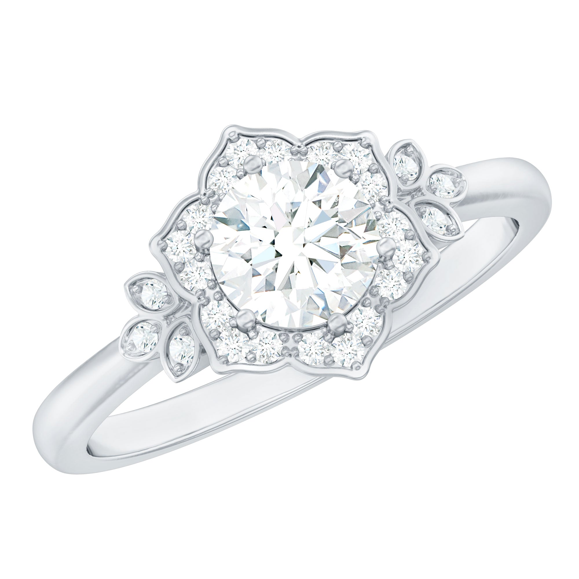 Certified Lab Grown Diamond Art Deco Flower Engagement Ring