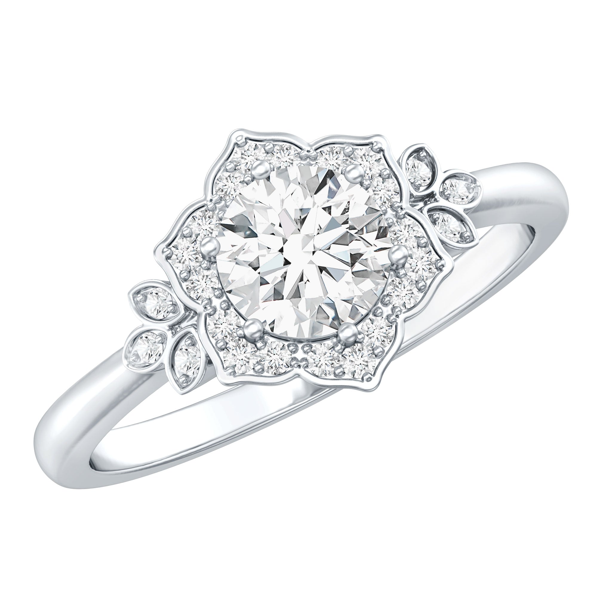 Certified Lab Grown Diamond Art Deco Flower Engagement Ring