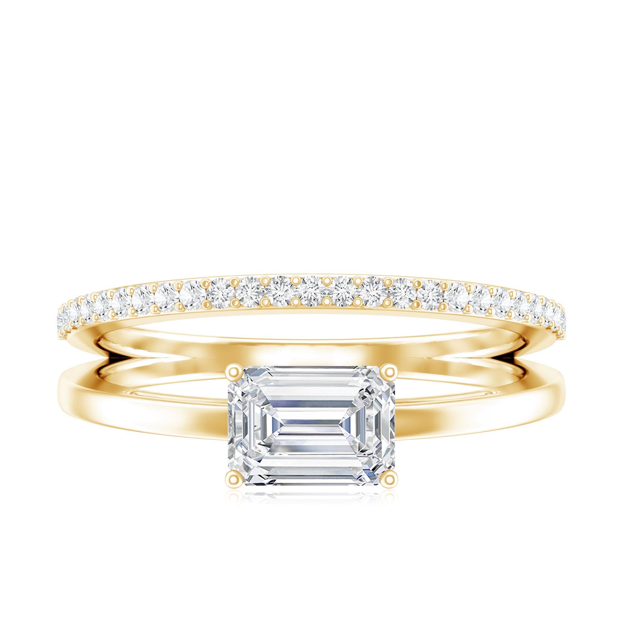 Rosec Jewels-Lab Grown Diamond 6X8MM Emerald Cut Engagement Ring With Diamond Studded Shank