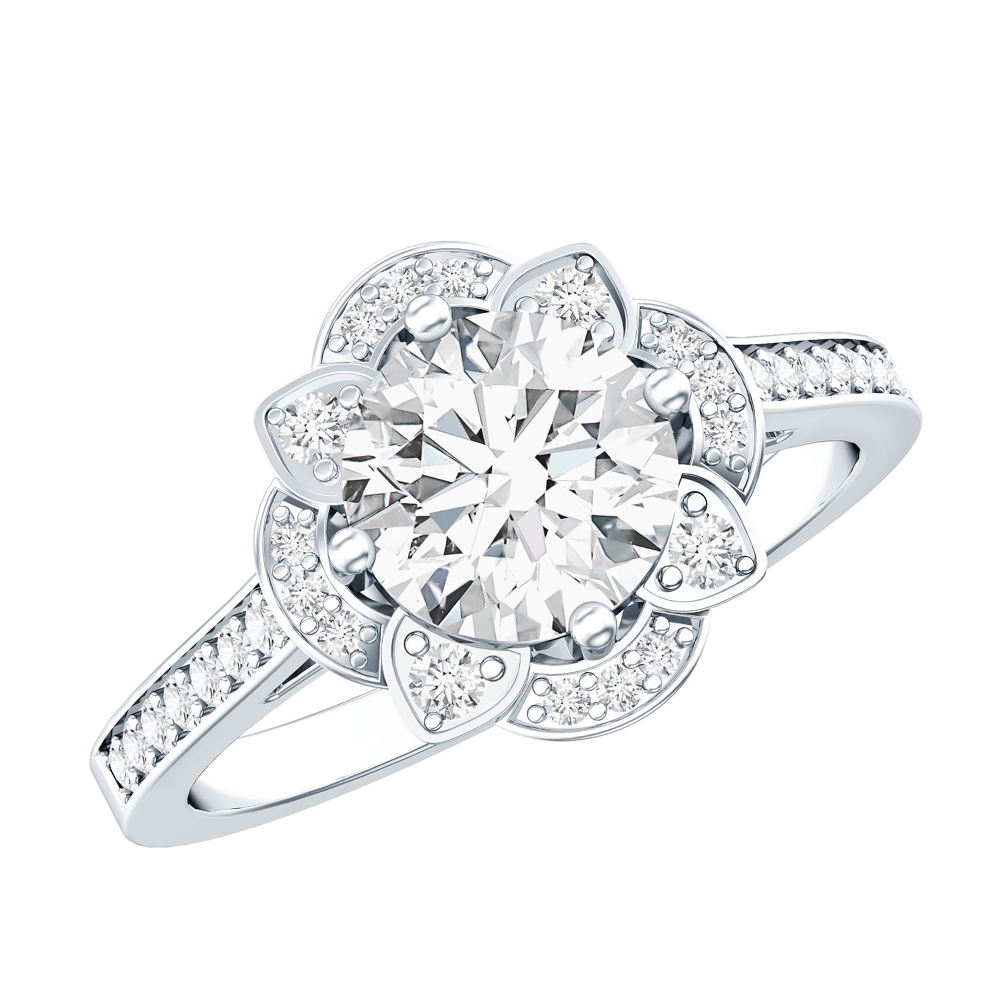 8 MM Lab Grown Diamond Vintage Engagement Ring With Diamond Studded Shank Lab - ( EF-VS ) - Rosec Jewels