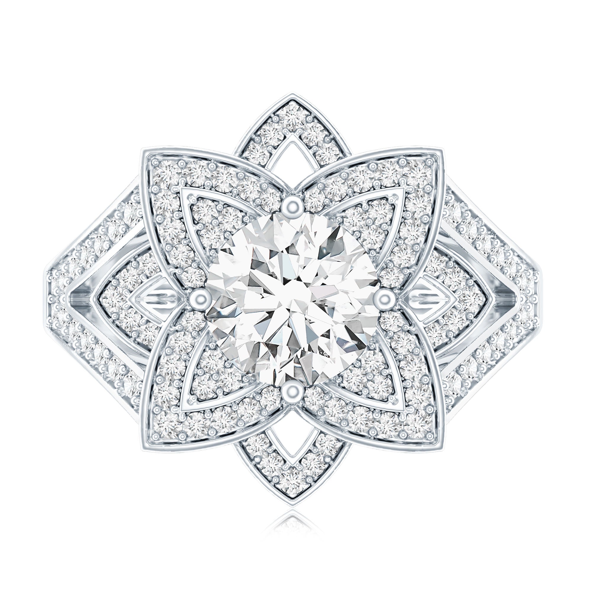 Lab Grown Diamond Art Deco Flower Engagement Ring Lab - ( EF-VS ) - Rosec Jewels