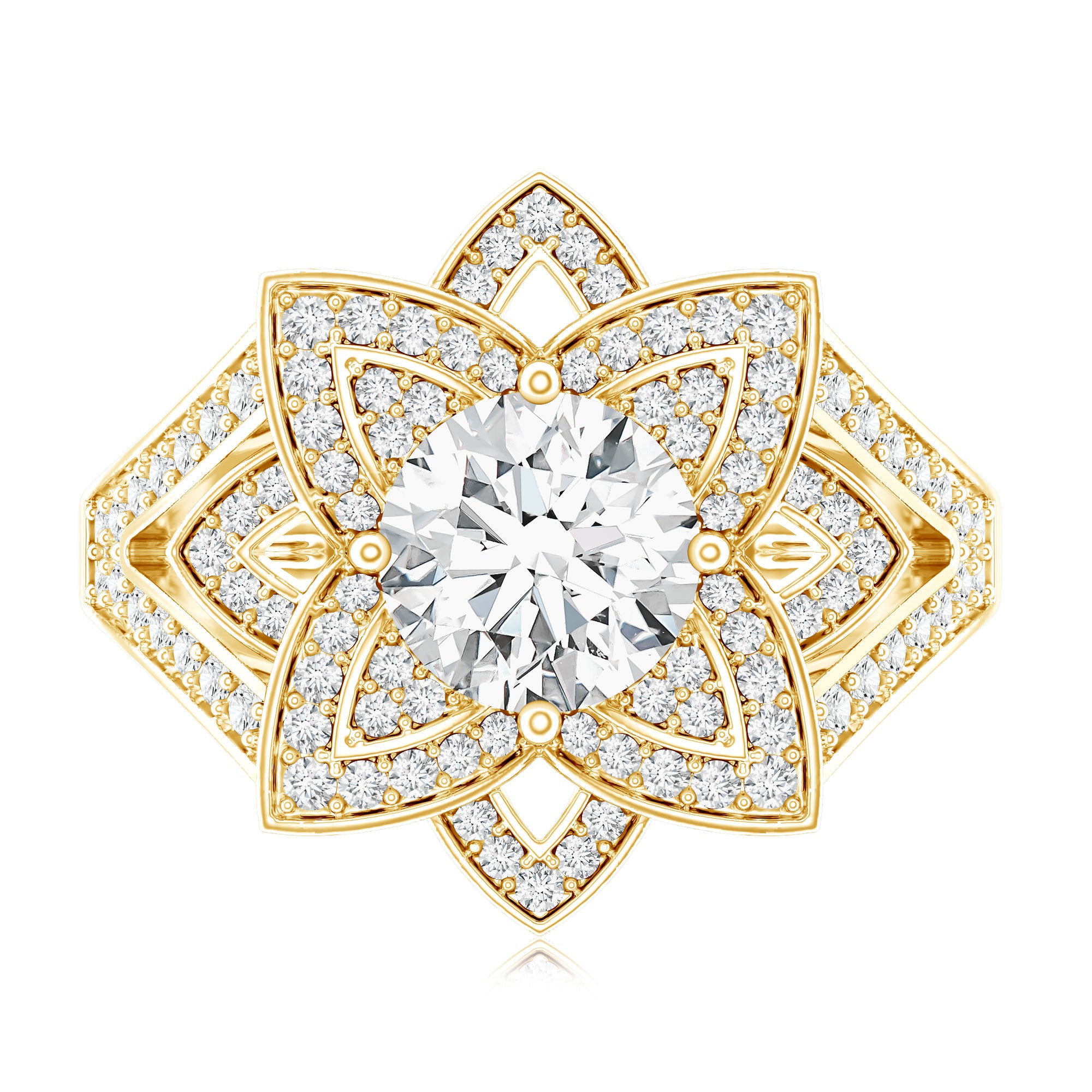 Lab Grown Diamond Art Deco Flower Engagement Ring Lab - ( EF-VS ) - Rosec Jewels