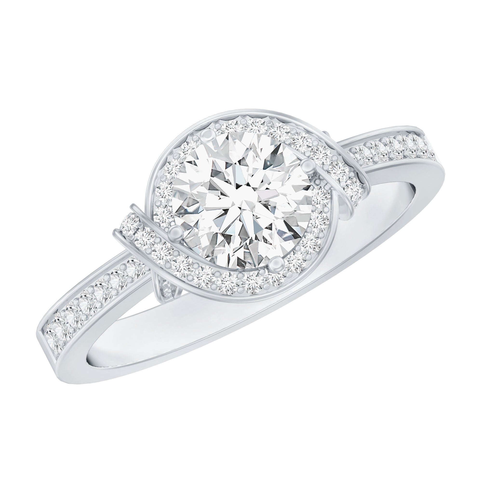 1 Carat Lab Grown Diamond Designer Halo Engagement Ring Lab - ( EF-VS ) - Rosec Jewels