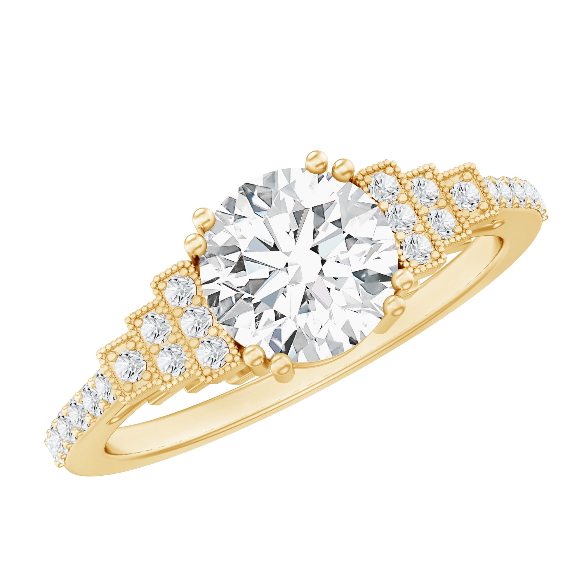 8 MM Lab Grown Diamond Retro Engagement Ring Lab - ( EF-VS ) - Rosec Jewels
