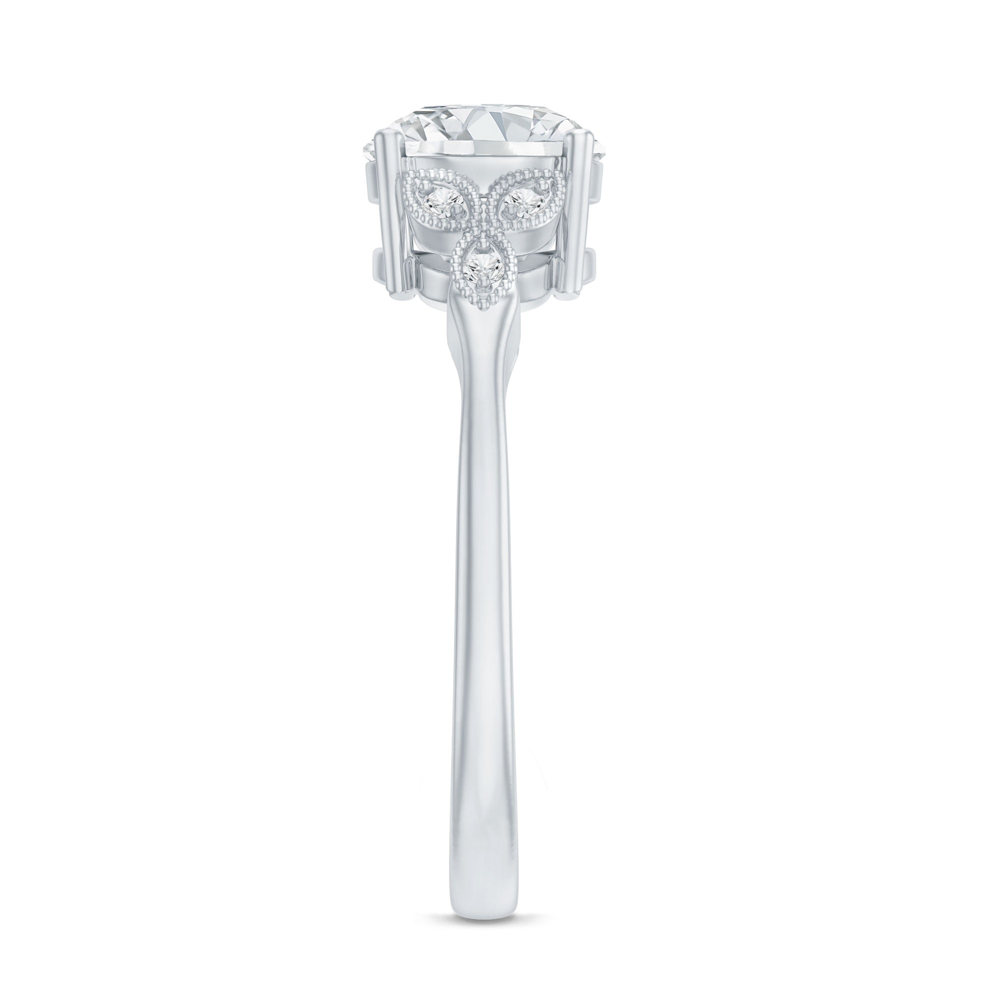 8 MM Round Lab Grown Diamond Vine Engagement Ring Lab - ( EF-VS ) - Rosec Jewels