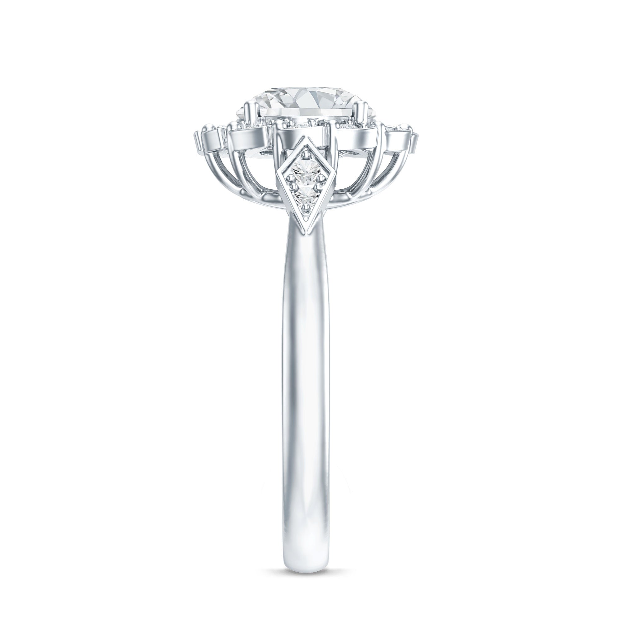 Certified 8 MM Lab Grown Diamond Flower Halo Engagement Ring Lab - ( EF-VS ) - Rosec Jewels