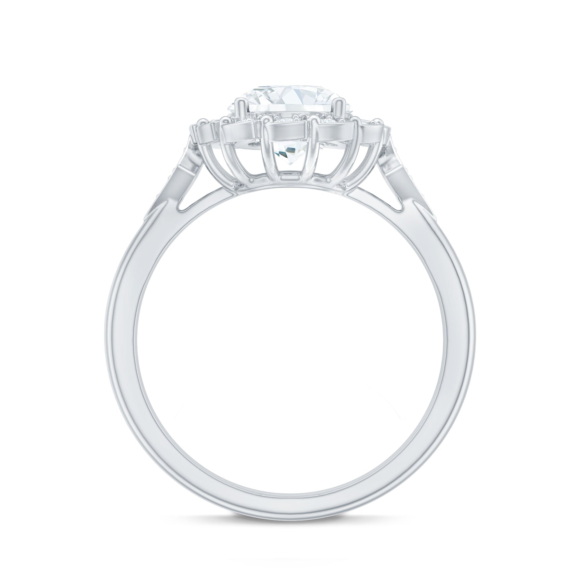 Certified 8 MM Lab Grown Diamond Flower Halo Engagement Ring Lab - ( EF-VS ) - Rosec Jewels