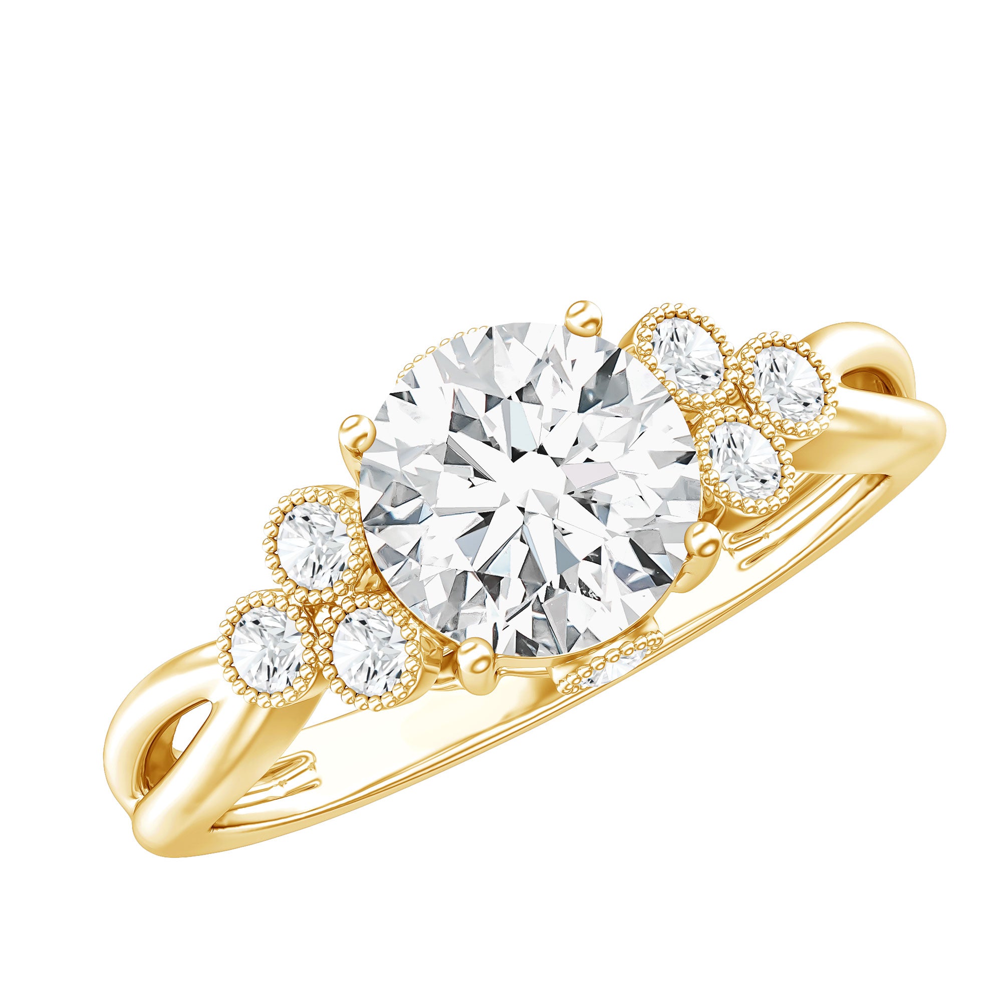 2 Carat Solitaire Lab Diamond Engagement Ring With Diamond Trio Lab - ( EF-VS ) - Rosec Jewels