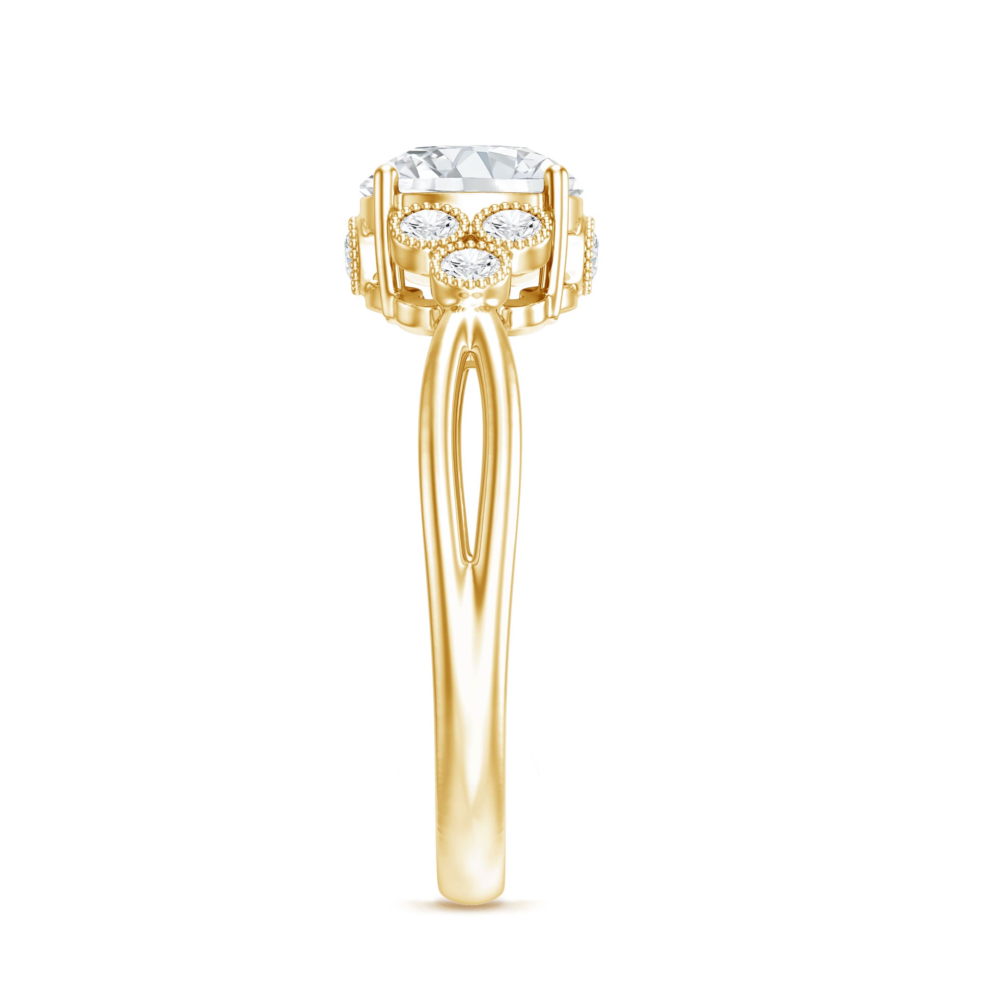 2 Carat Solitaire Lab Diamond Engagement Ring With Diamond Trio Lab - ( EF-VS ) - Rosec Jewels