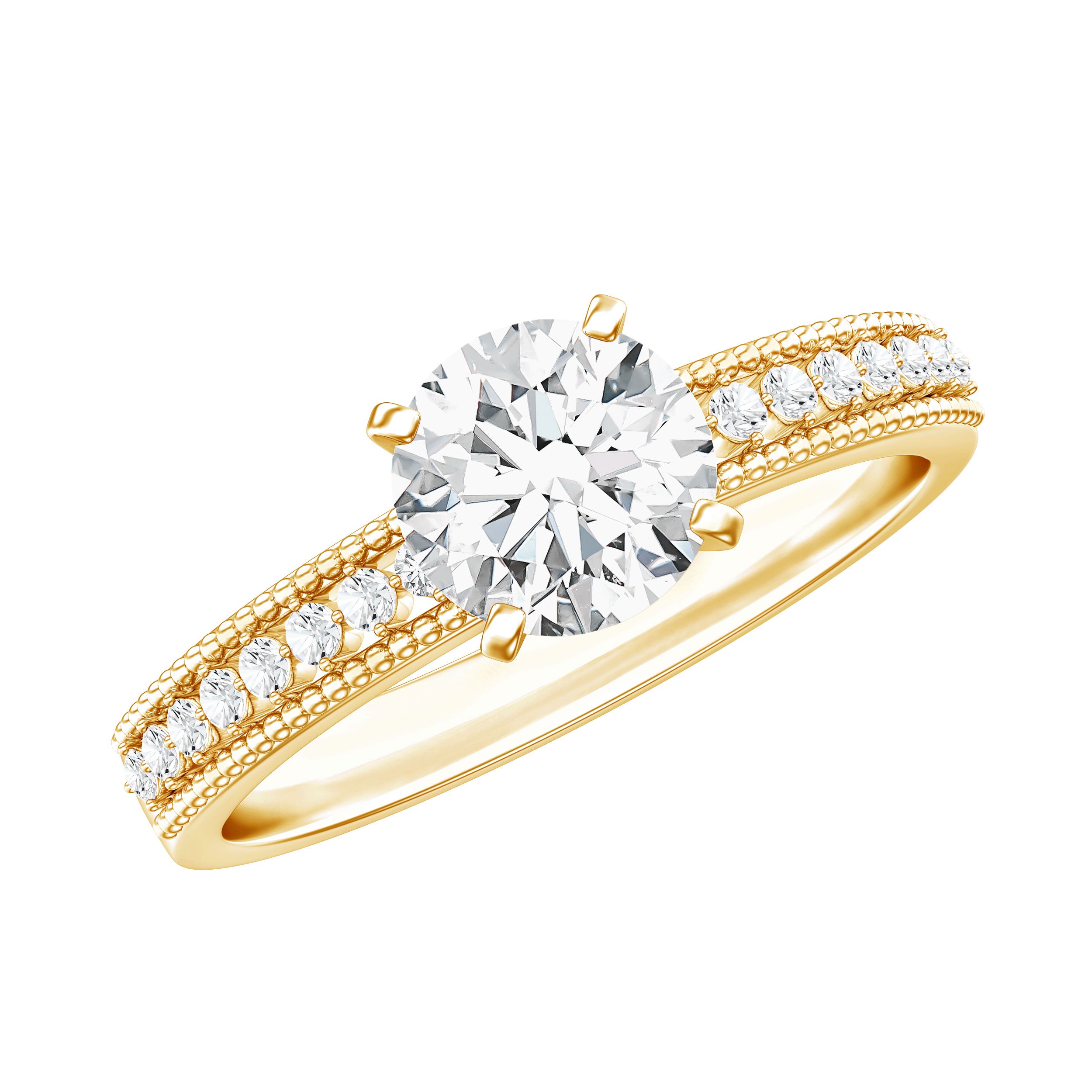 Certified 6 MM Lab Grown Diamond Engagement Ring with Side Stones Lab - ( EF-VS ) - Rosec Jewels