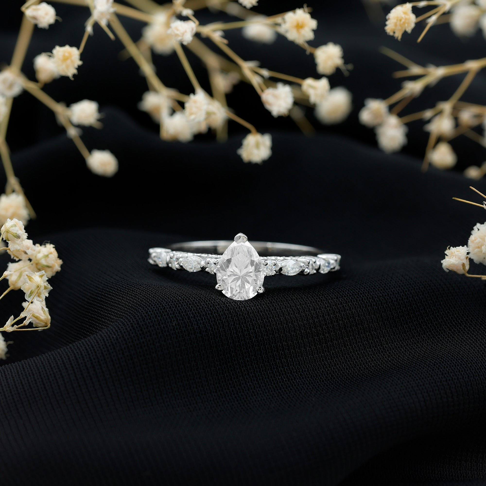 Certified Lab Grown Diamond 6X8 MM Pear Shaped Engagement Ring Lab - ( EF-VS ) - Rosec Jewels
