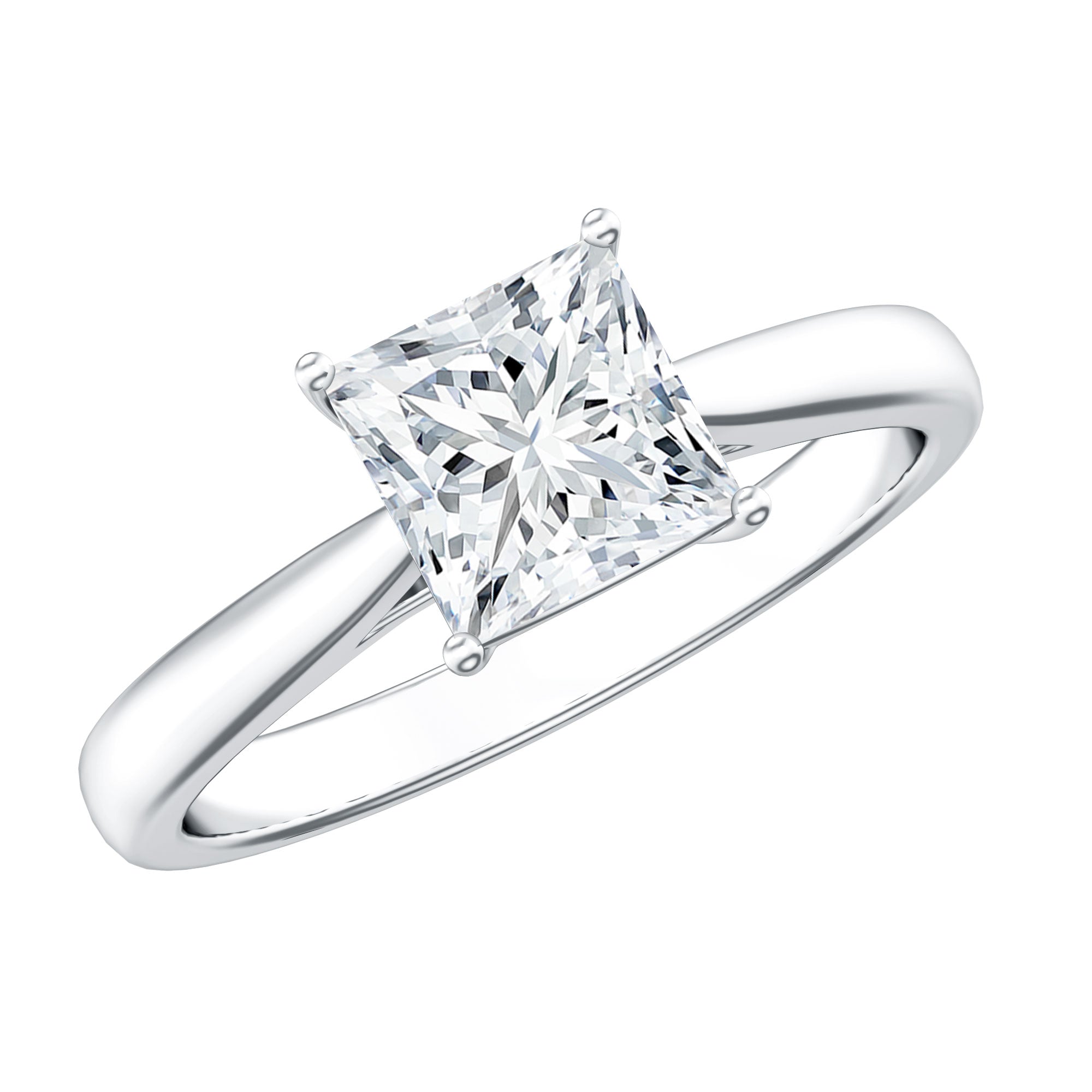 6 MM Princess Cut Lab Grown Diamond Solitaire Engagement Ring For Women Lab - ( EF-VS ) - Rosec Jewels