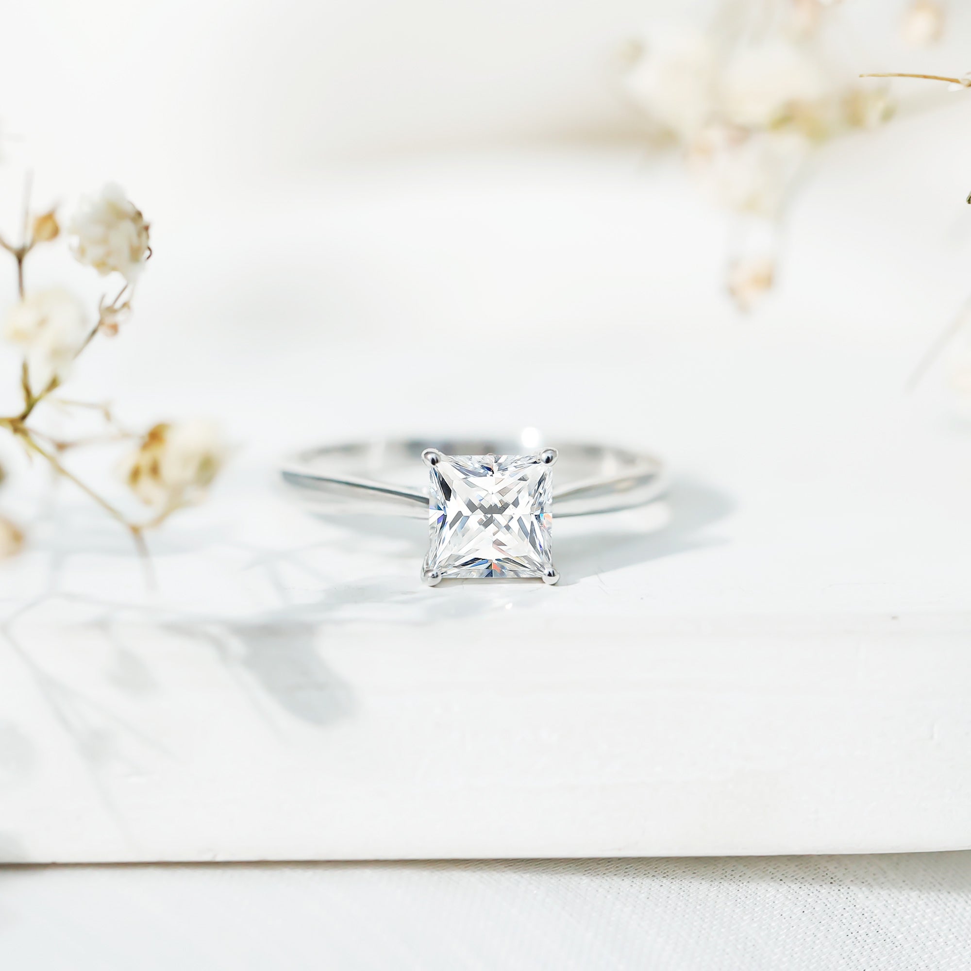6 MM Princess Cut Lab Grown Diamond Solitaire Engagement Ring For Women Lab - ( EF-VS ) - Rosec Jewels