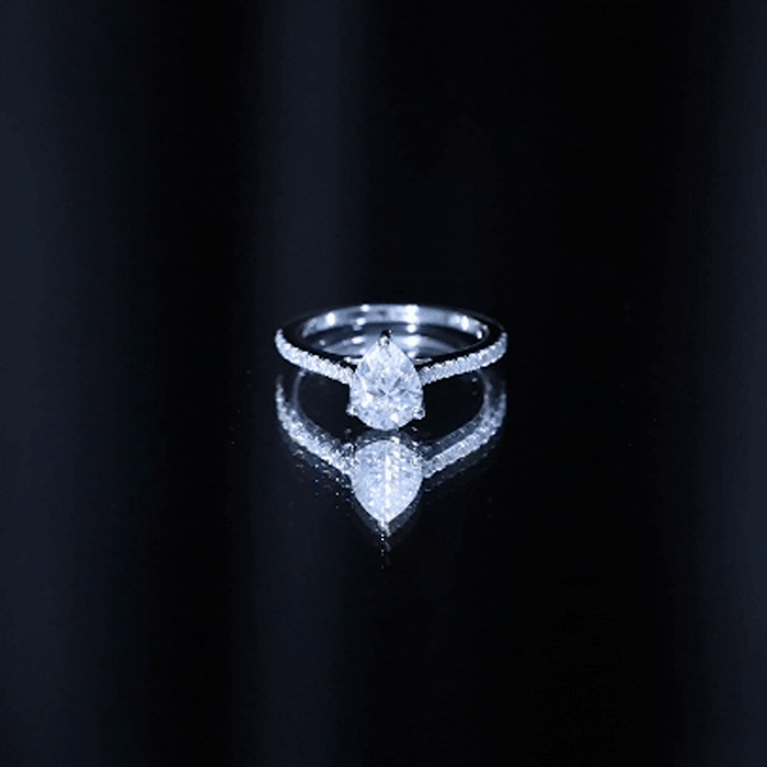 Lab Diamond 6X8 MM Pear Shape Engagement Ring With Side Stones Lab - ( EF-VS ) - Rosec Jewels