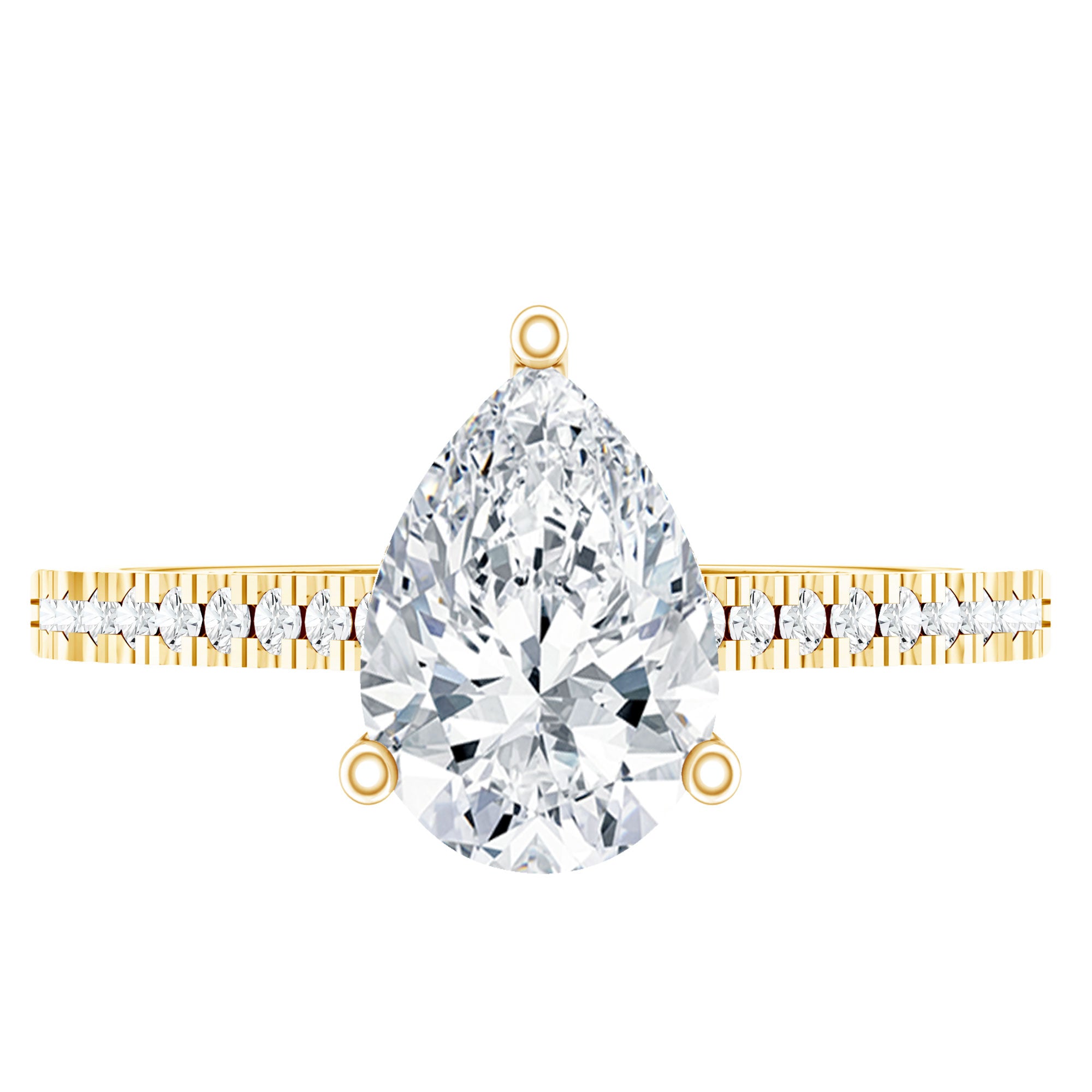 Lab Diamond 6X8 MM Pear Shape Engagement Ring With Side Stones Lab - ( EF-VS ) - Rosec Jewels