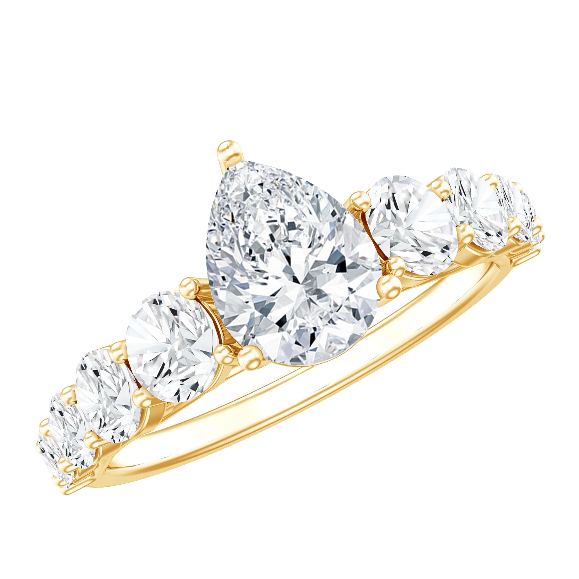 Certified Diamond Teardrop Engagement Ring with Sides Stones Lab - ( EF-VS ) - Rosec Jewels
