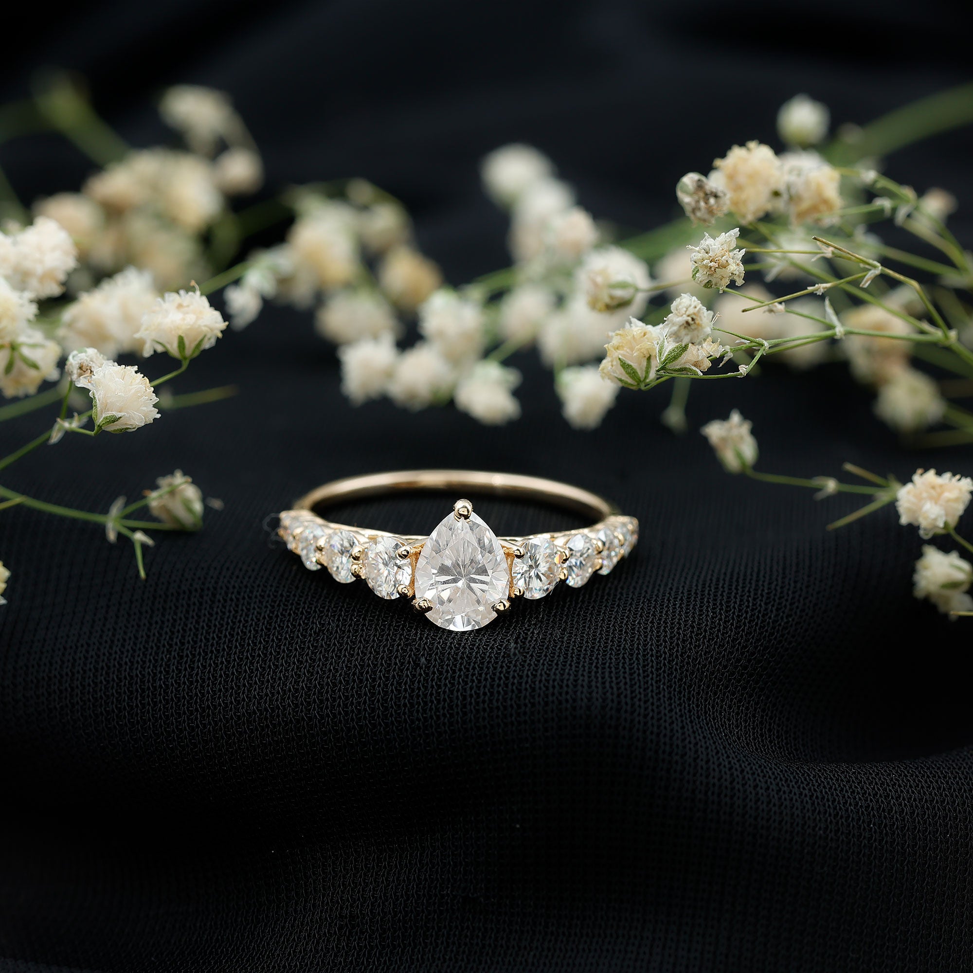 Rosec Jewels-Certified Diamond Teardrop Engagement Ring with Sides Stones