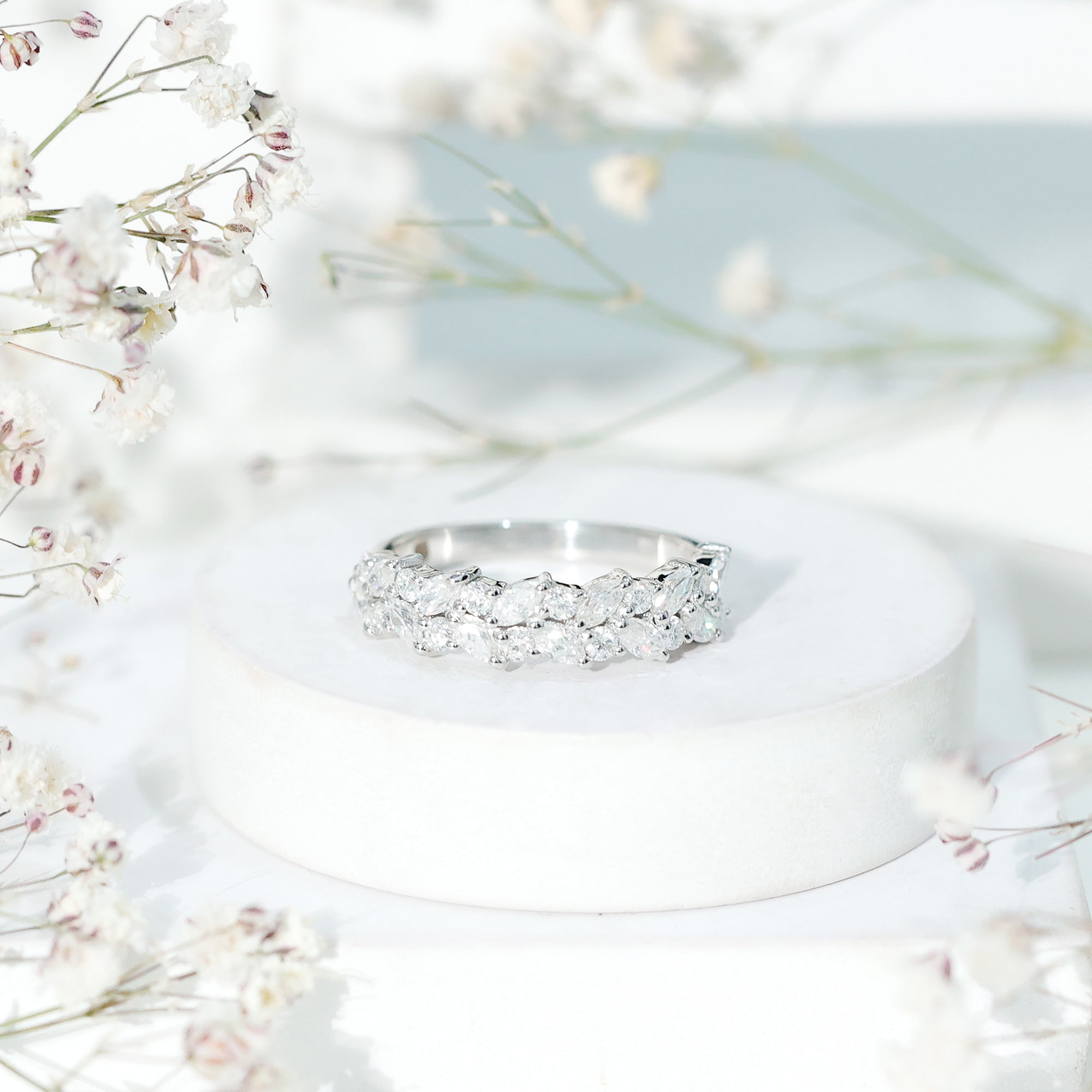 Certified Lab Grown Diamond Cluster Half Eternity Band for Women Lab - ( EF-VS ) - Rosec Jewels