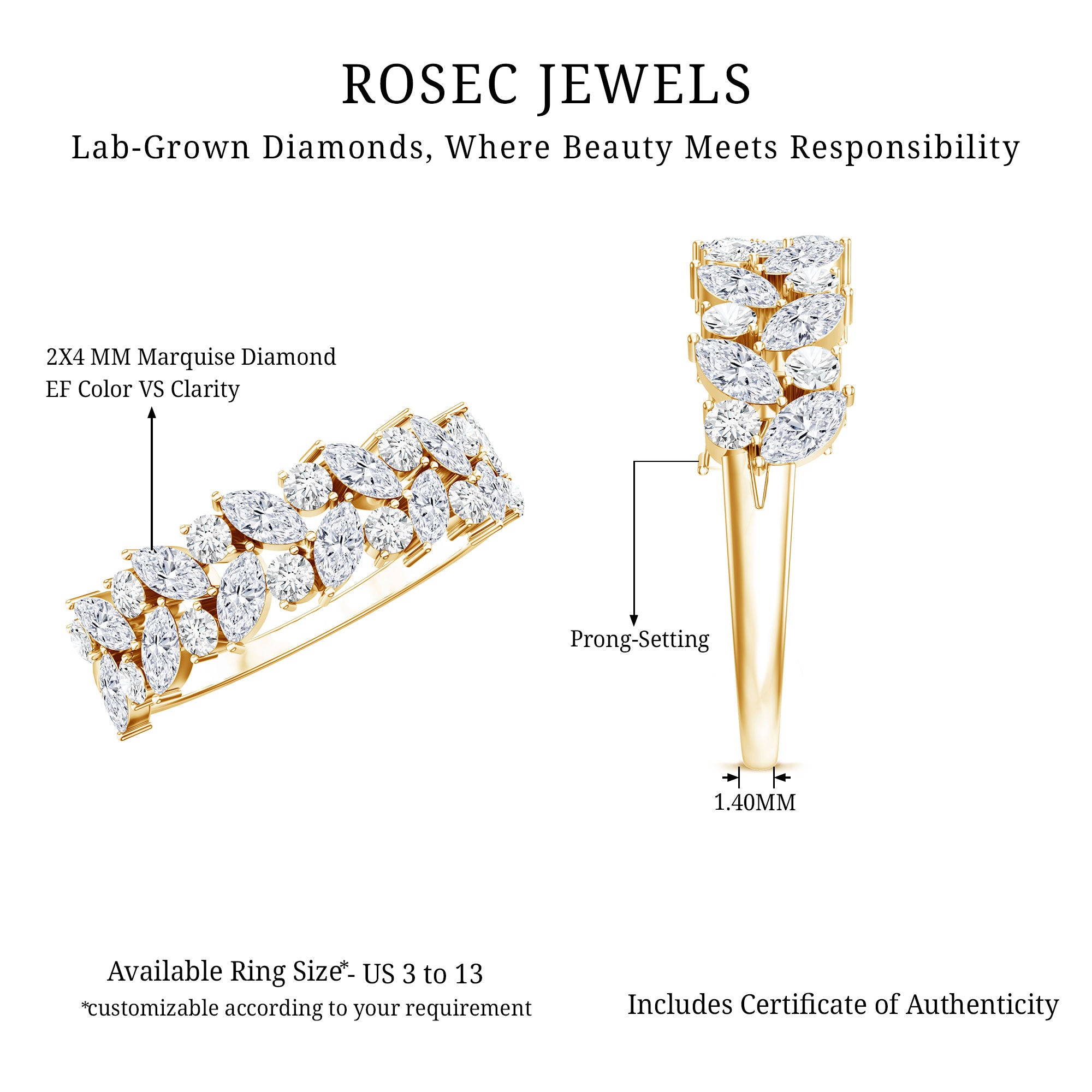 Certified Lab Grown Diamond Cluster Half Eternity Band for Women Lab - ( EF-VS ) - Rosec Jewels