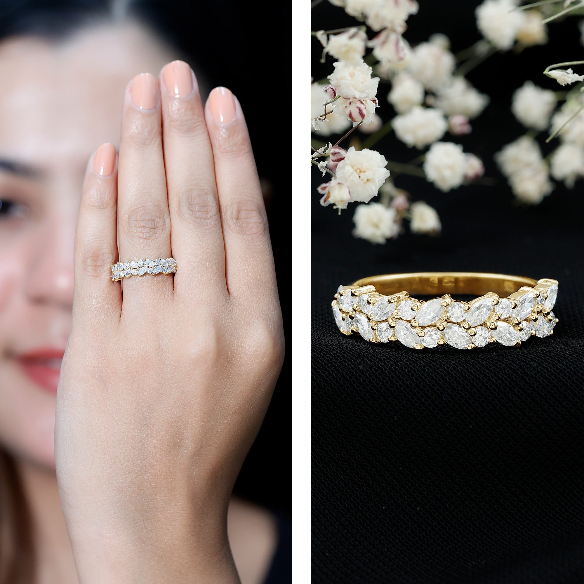 Certified Lab Grown Diamond Cluster Half Eternity Band for Women Lab - ( EF-VS ) - Rosec Jewels