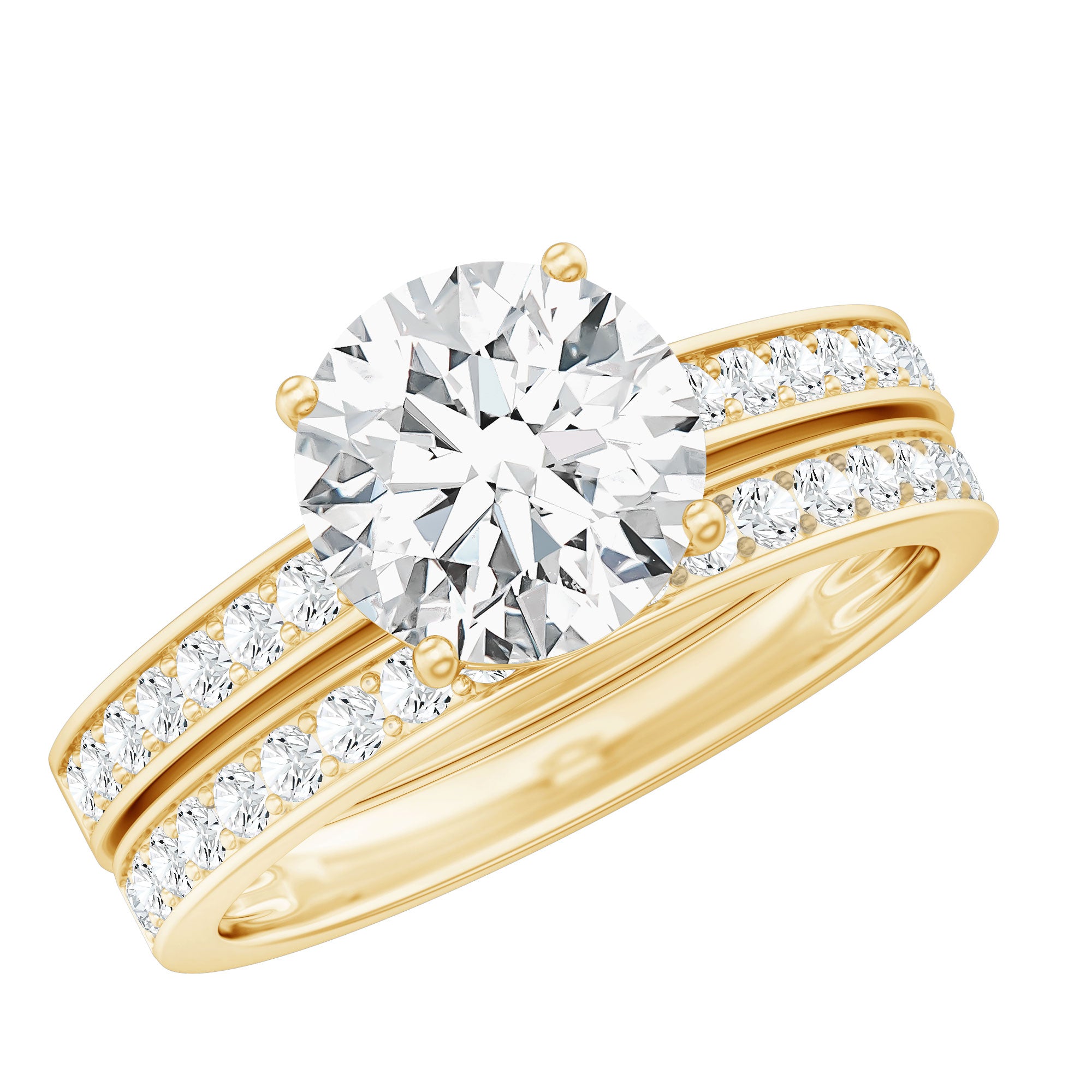 Certified 8 MM Lab Grown Diamond Engagement Ring With Wedding Band Lab - ( EF-VS ) - Rosec Jewels