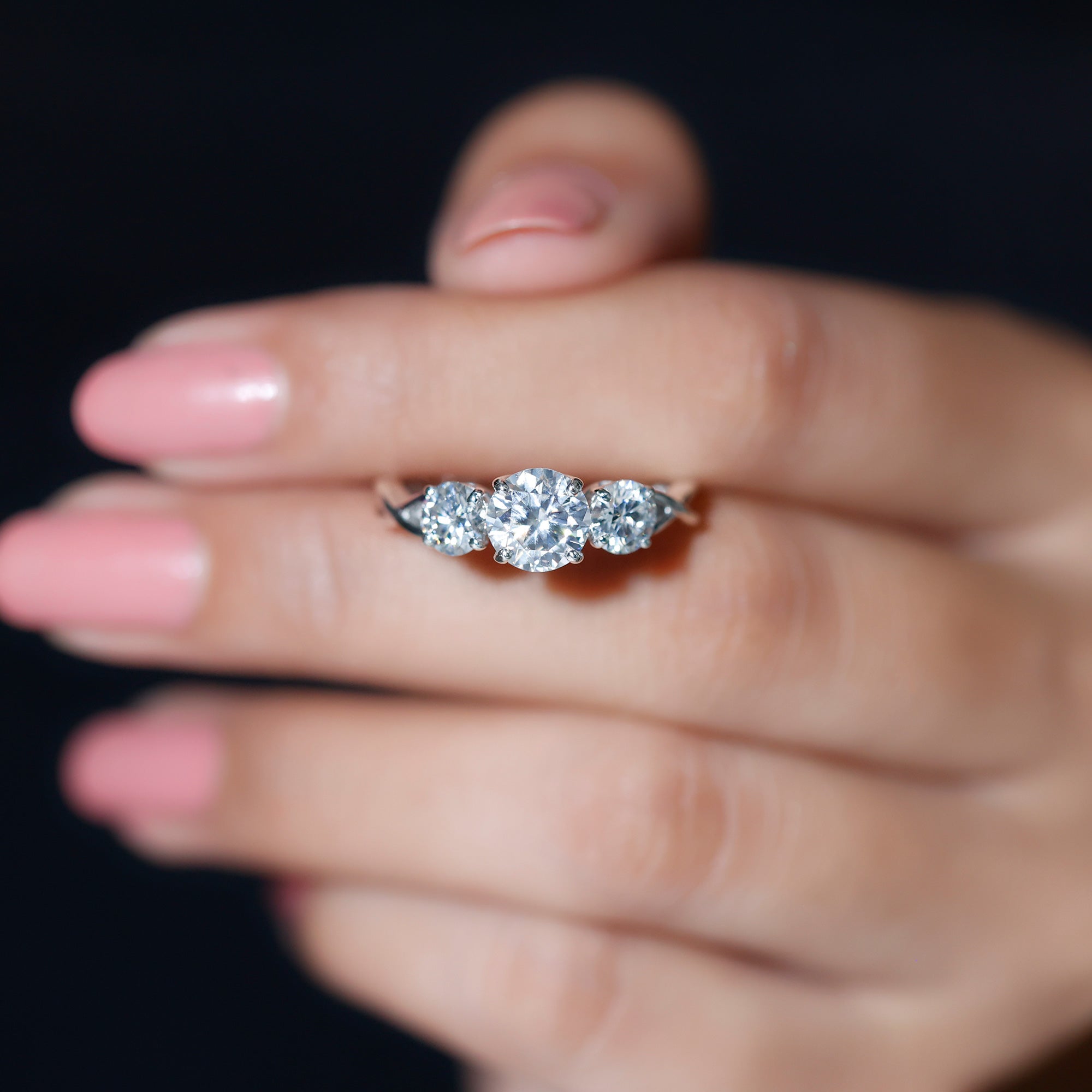 Rosec Jewels-Lab Grown Diamond Three Stone Engagement Ring with Crossover Shank