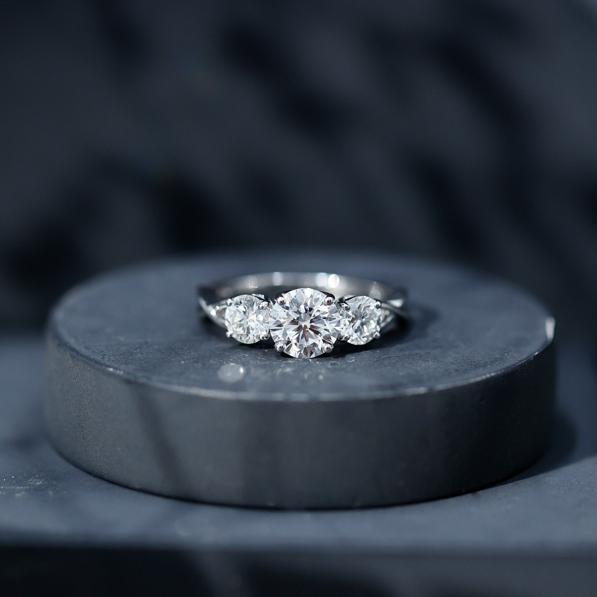 Lab Grown Diamond Three Stone Engagement Ring with Crossover Shank Lab - ( EF-VS ) - Rosec Jewels