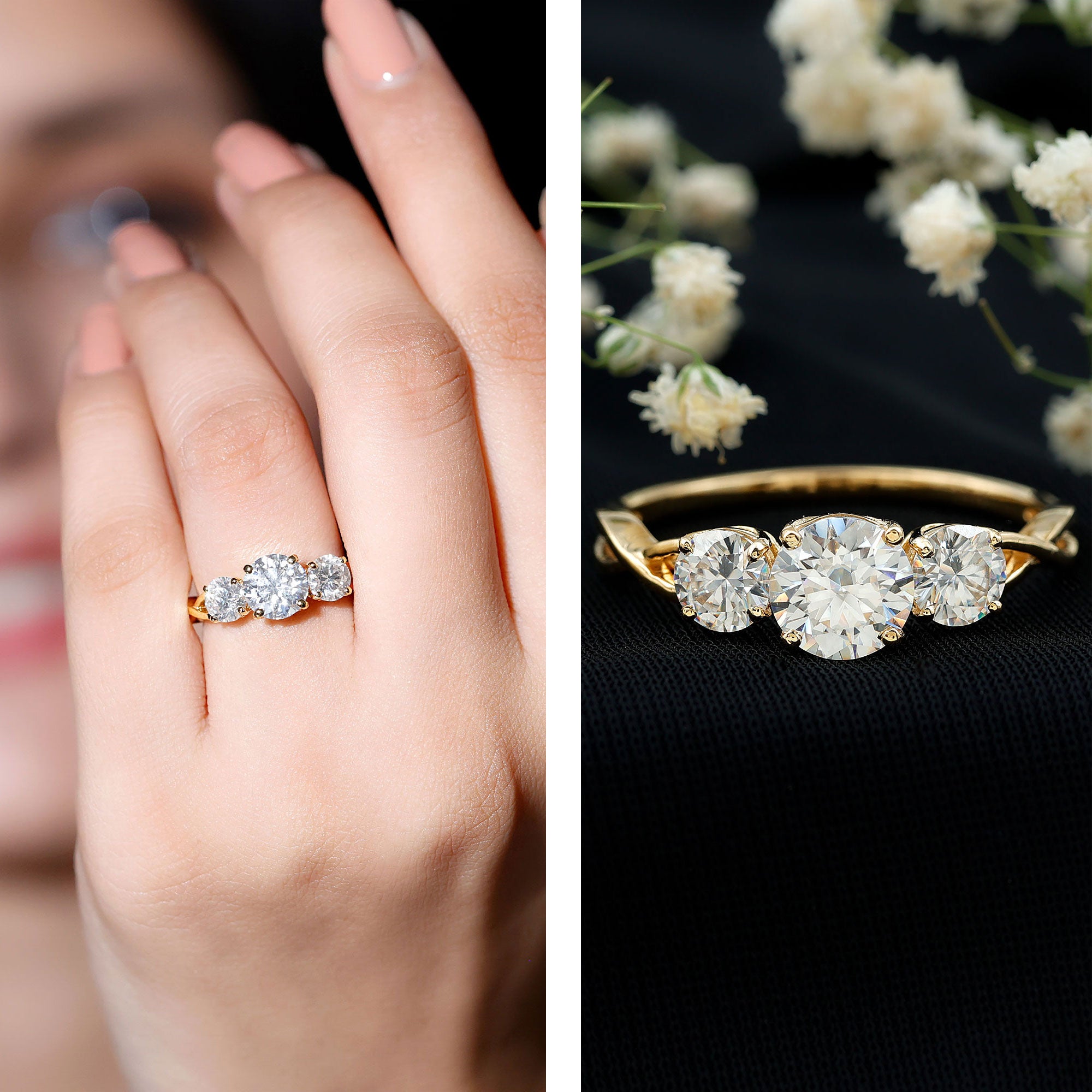 Rosec Jewels-Lab Grown Diamond Three Stone Engagement Ring with Crossover Shank