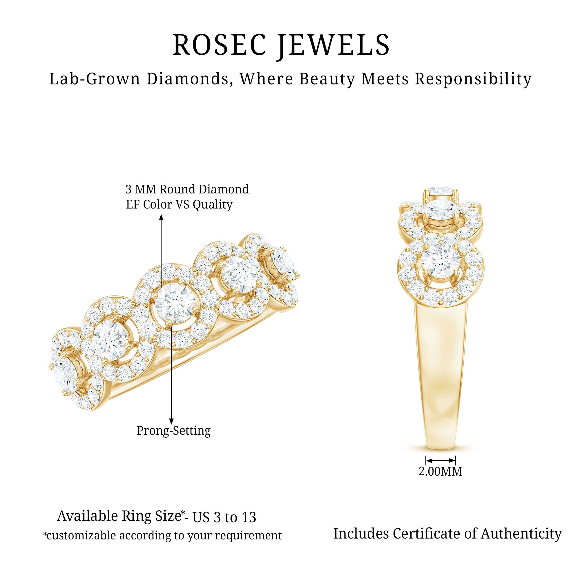 Rosec Jewels-Certified Lab Created Diamond Wedding Band Ring