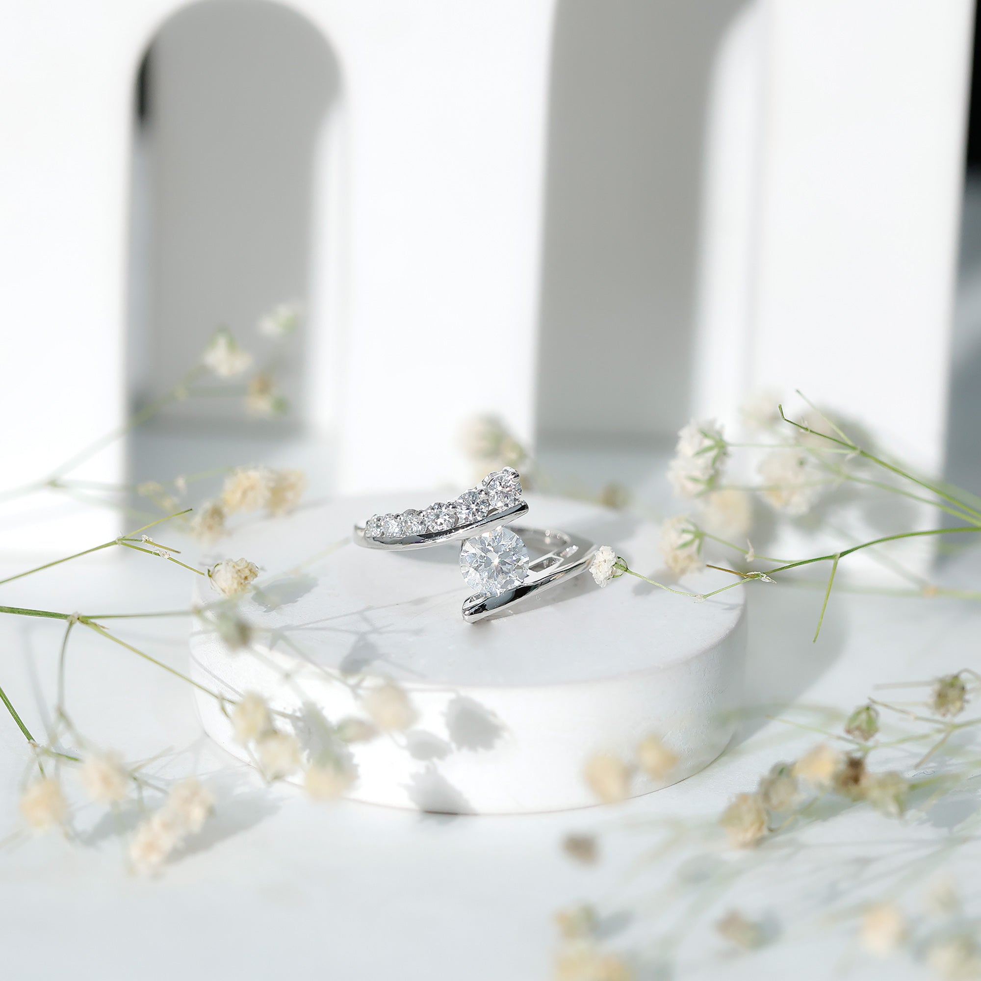 Certified Lab Grown Diamond Bypass Engagement Ring for Women Lab - ( EF-VS ) - Rosec Jewels