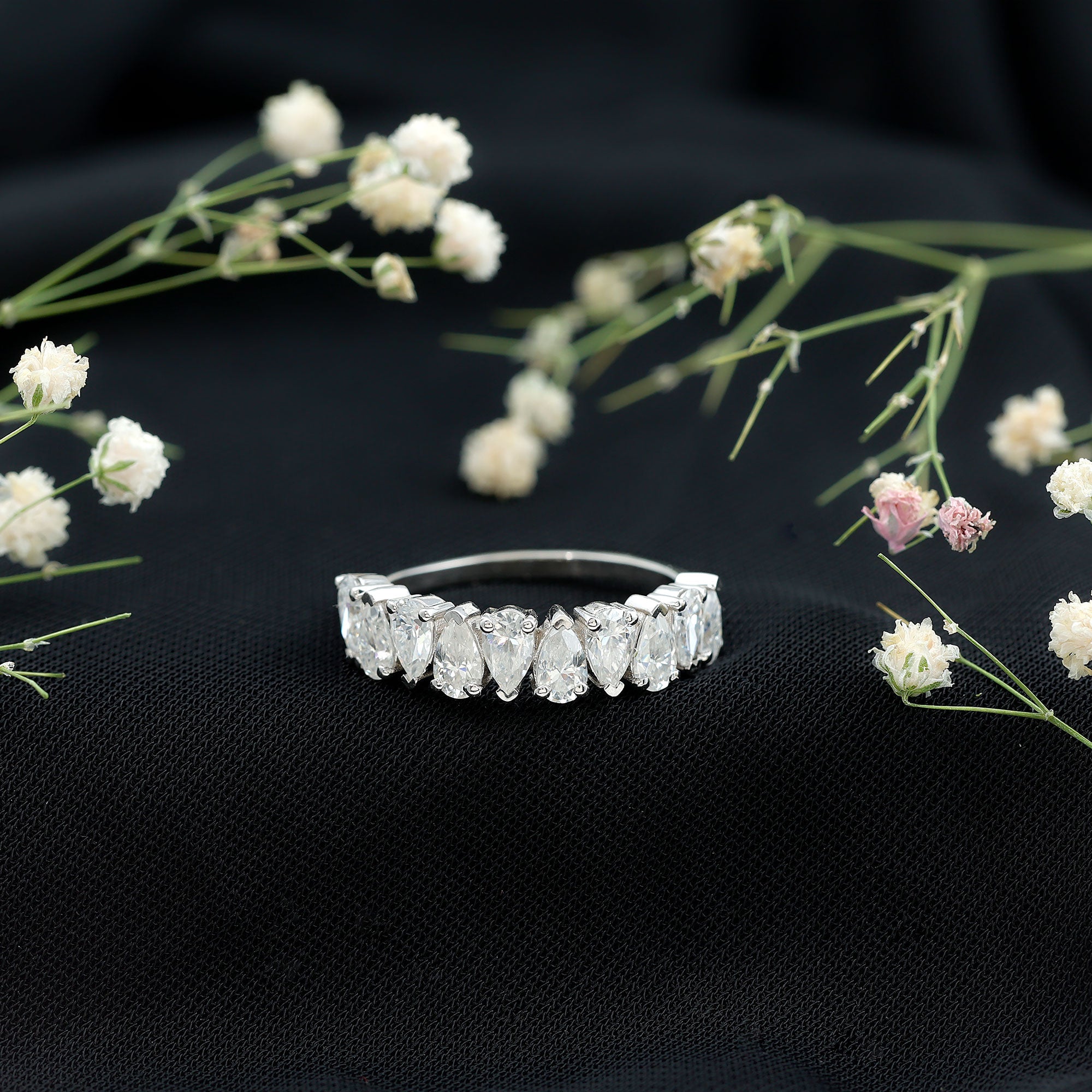 Rosec Jewels-Pear Cut Lab Created Diamond Half Eternity Wedding Band