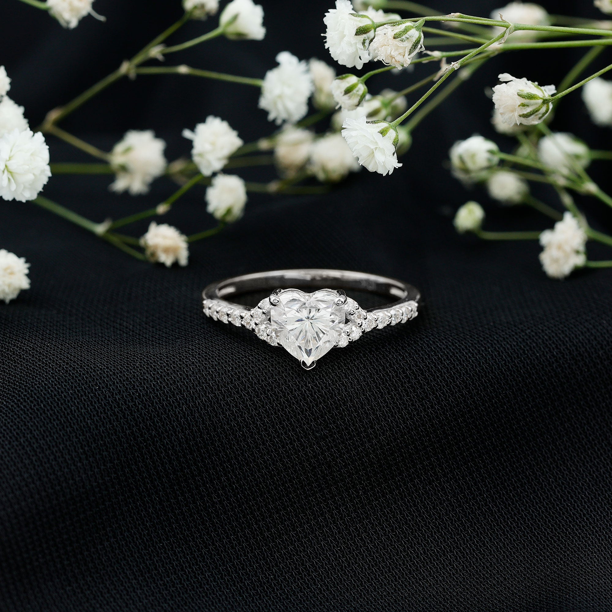 Certified 7mm Diamond Heart Solitaire Ring For Her Lab - ( EF-VS ) - Rosec Jewels
